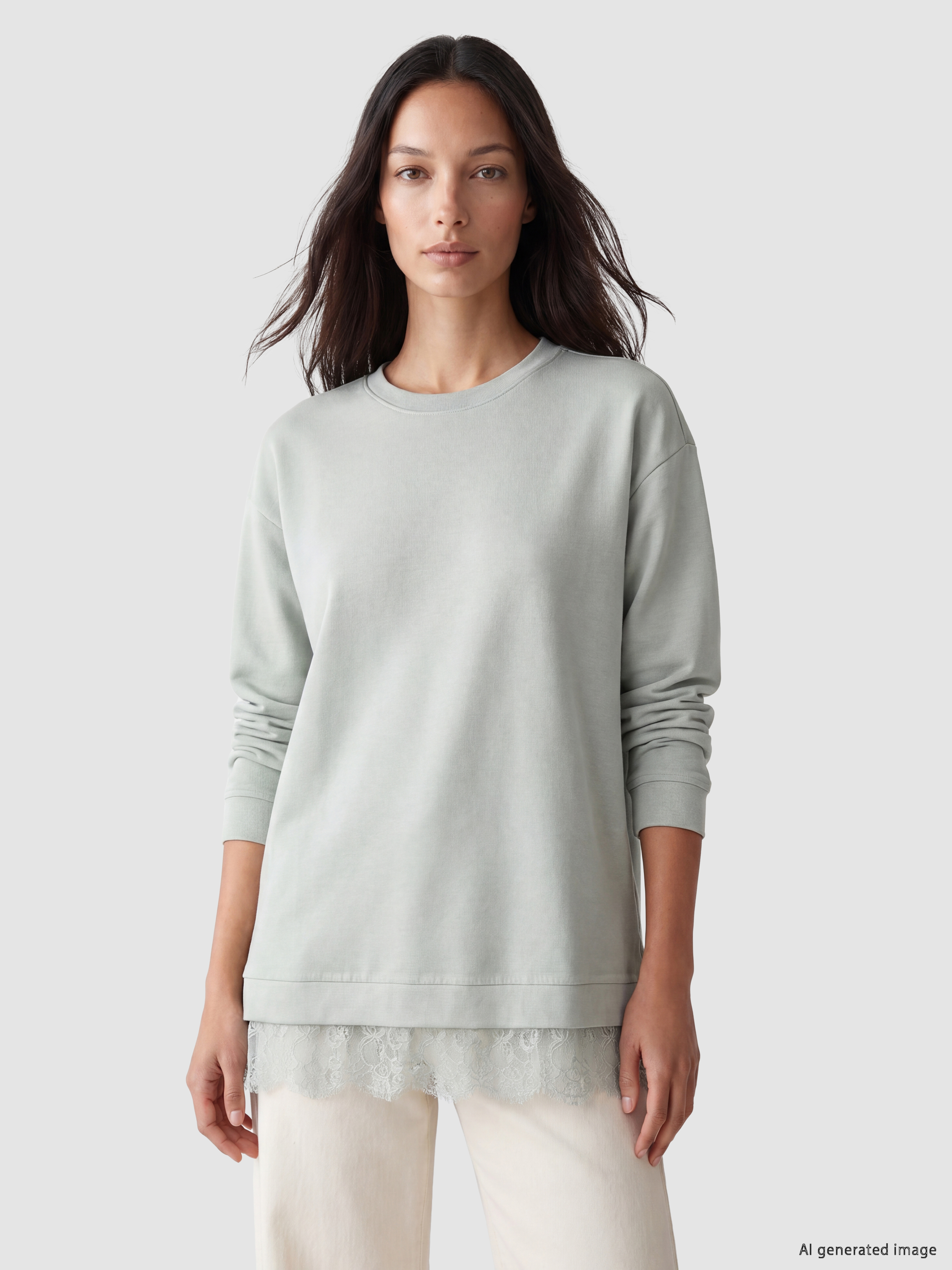 LCW EVERYDAY Dantel Detaylı Soft Touch Kadın Sweatshirt Tunik