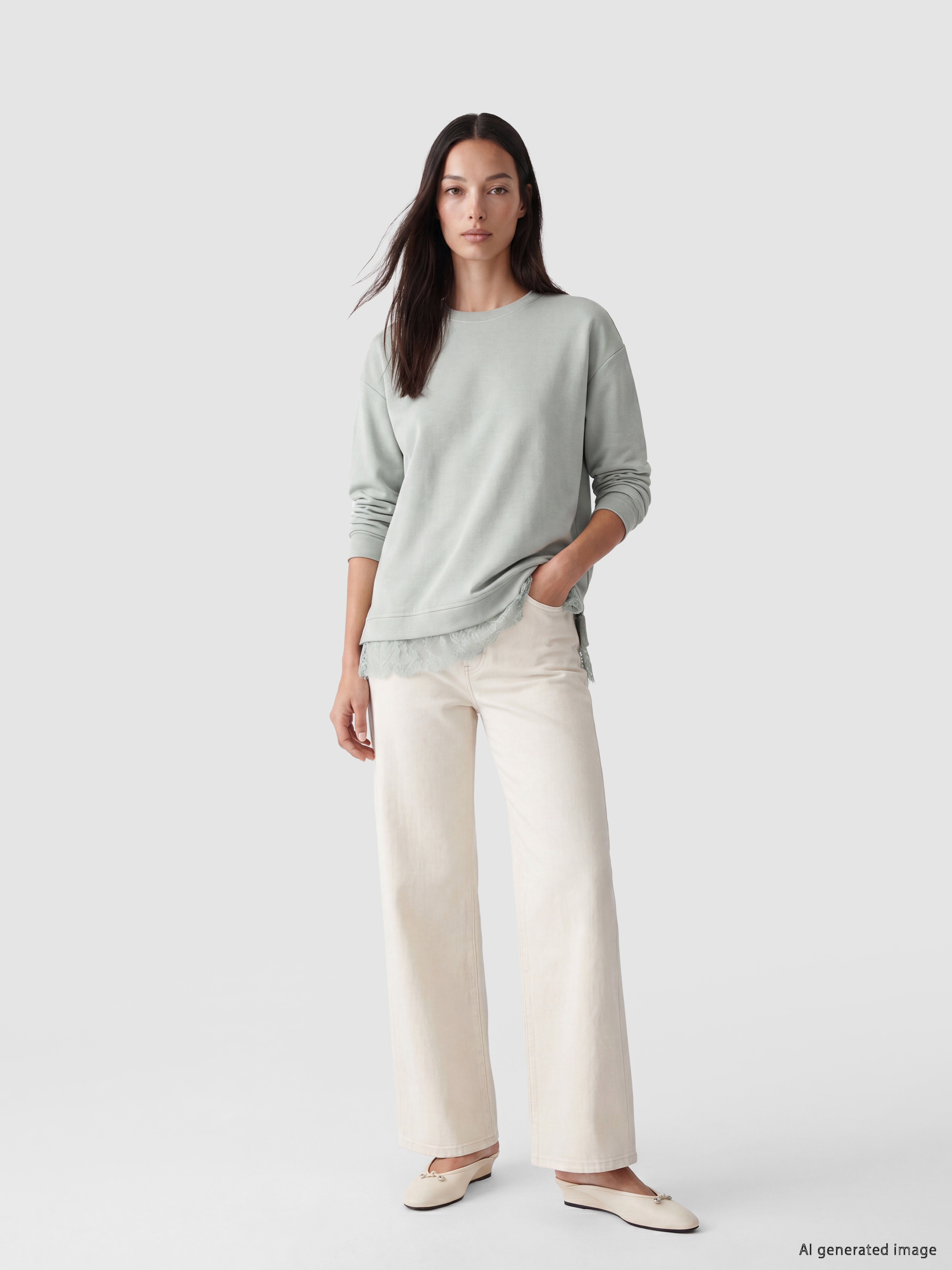 LCW EVERYDAY Dantel Detaylı Soft Touch Kadın Sweatshirt Tunik görsel 2