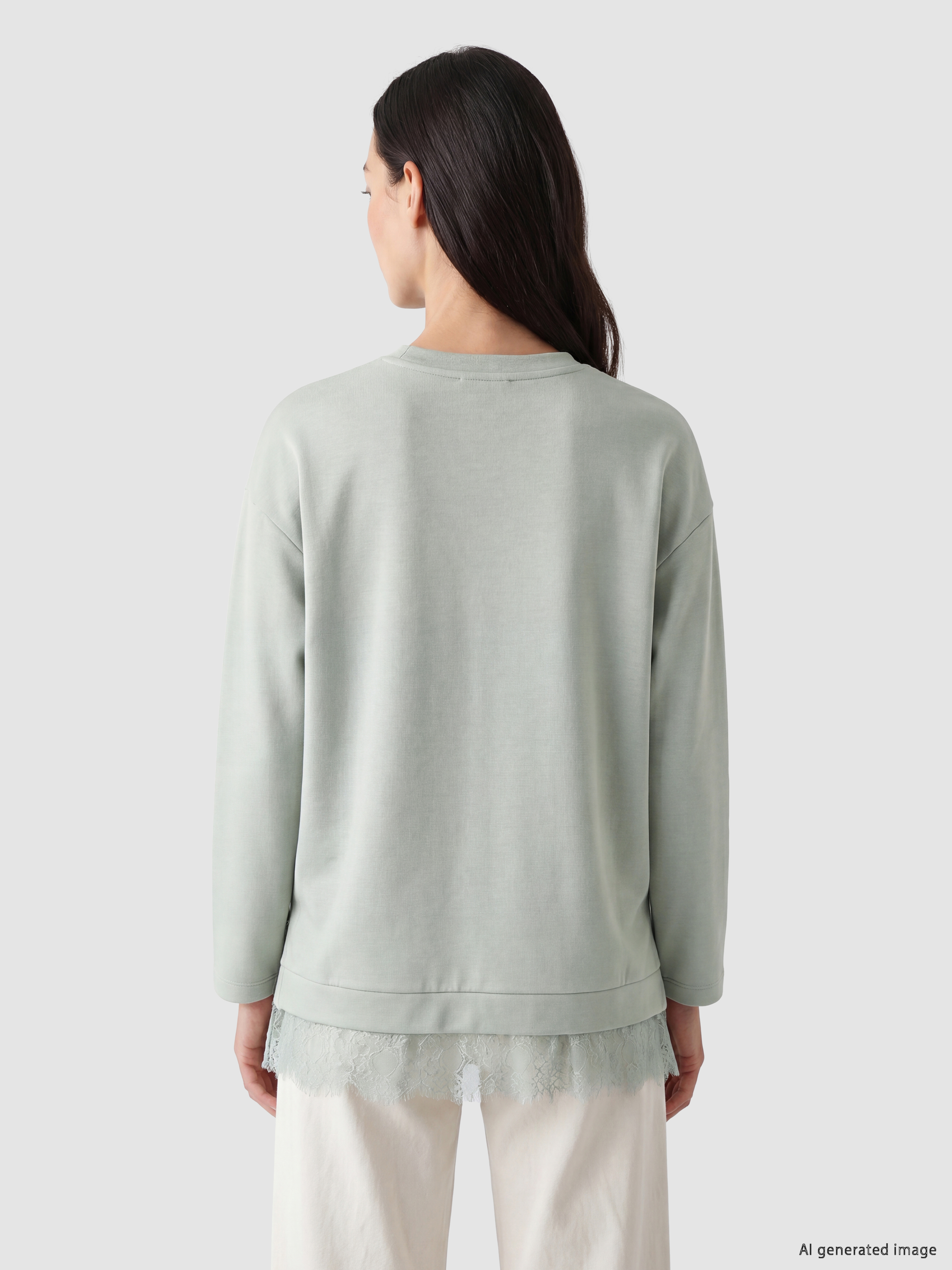 LCW EVERYDAY Dantel Detaylı Soft Touch Kadın Sweatshirt Tunik görsel 3