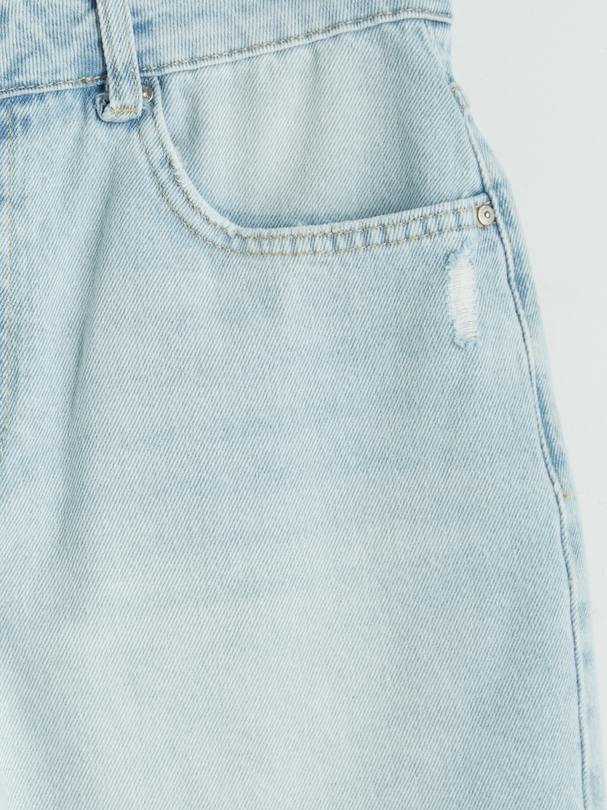 XSIDE Yüksek Bel Mom Fit Kadın Jean Şort görsel 6