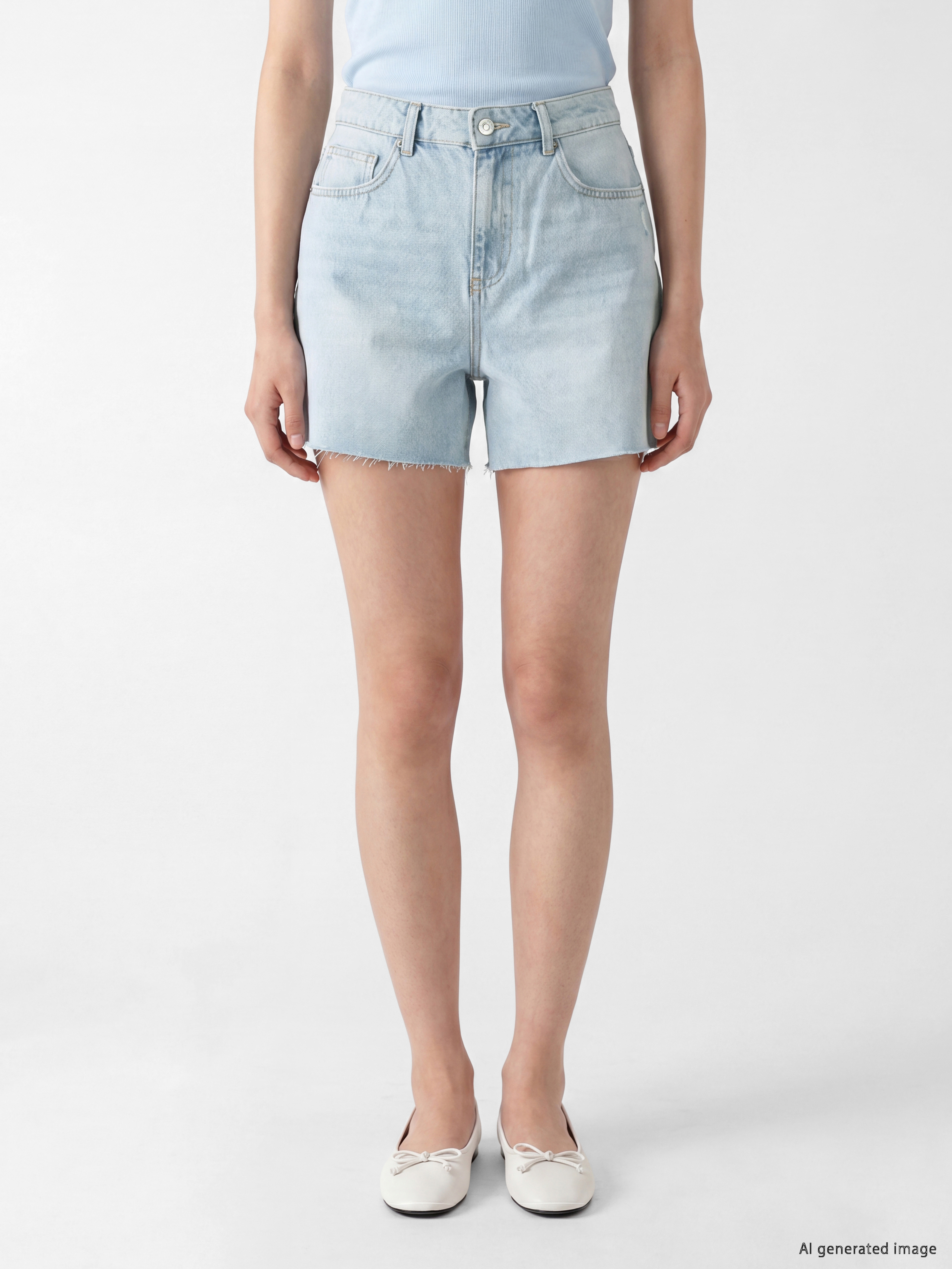 XSIDE Yüksek Bel Mom Fit Kadın Jean Şort görsel 2