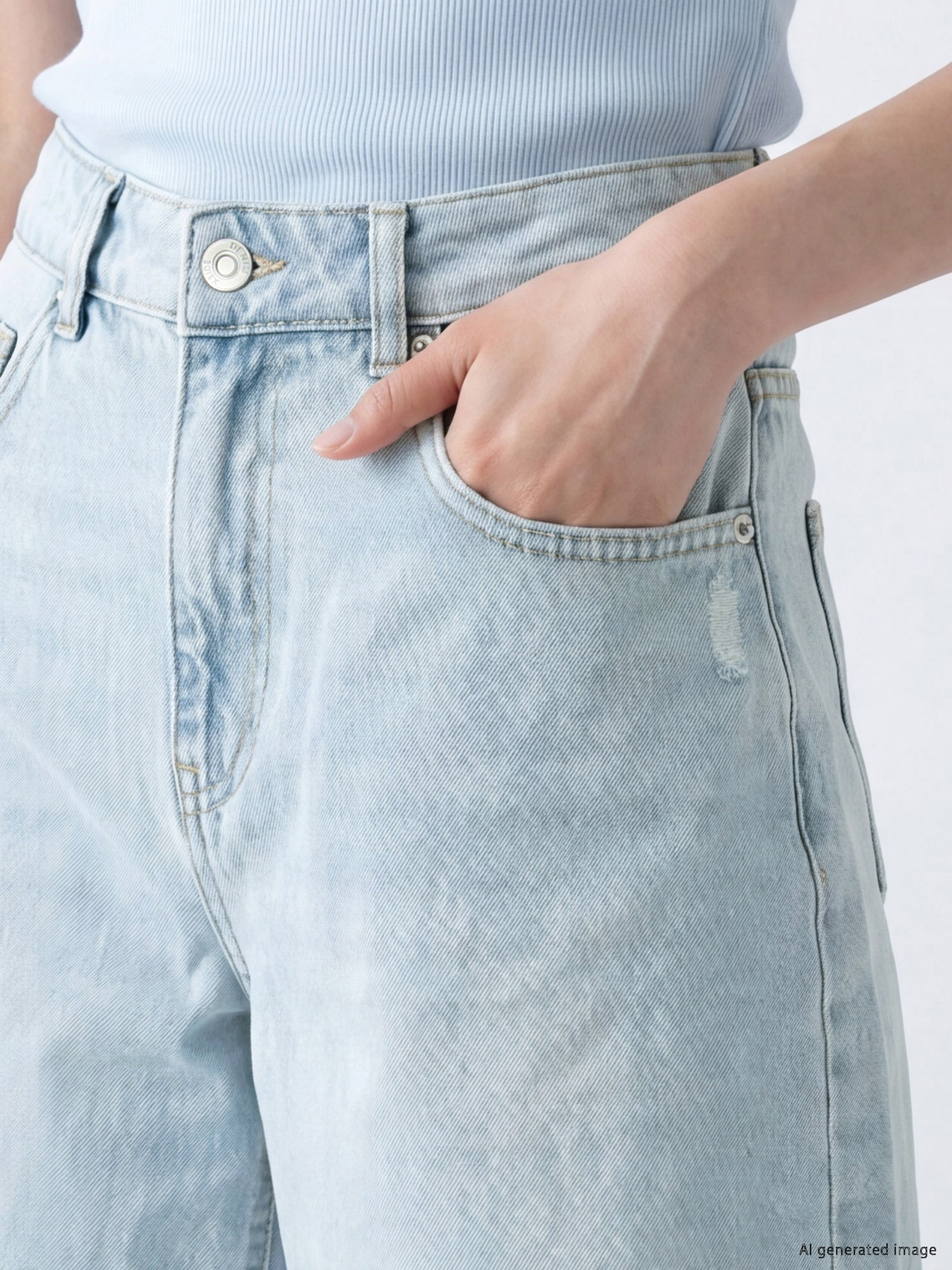 XSIDE Yüksek Bel Mom Fit Kadın Jean Şort görsel 3
