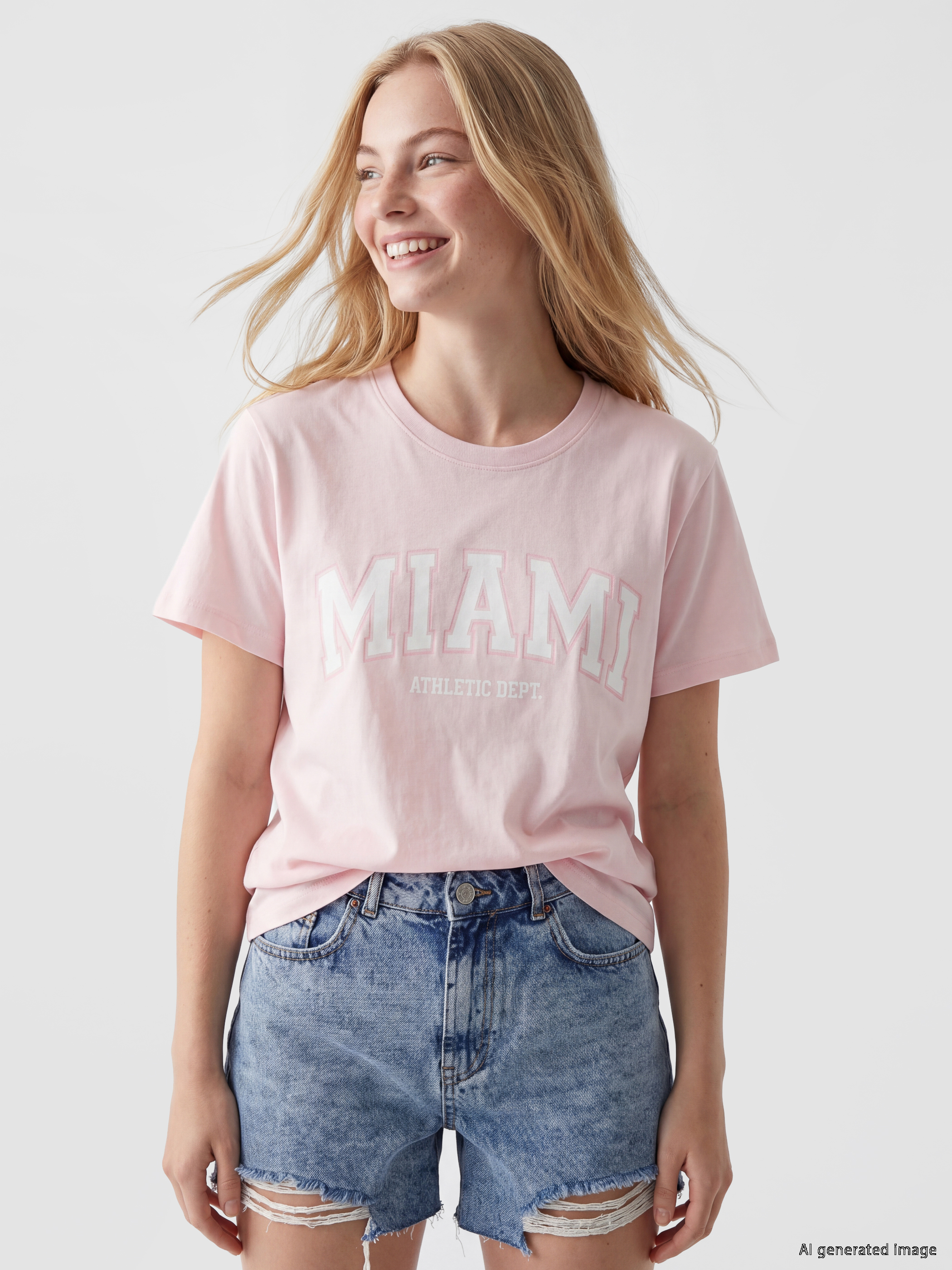 XSIDE Miami Baskılı %100 Pamuklu Kadın Tişört