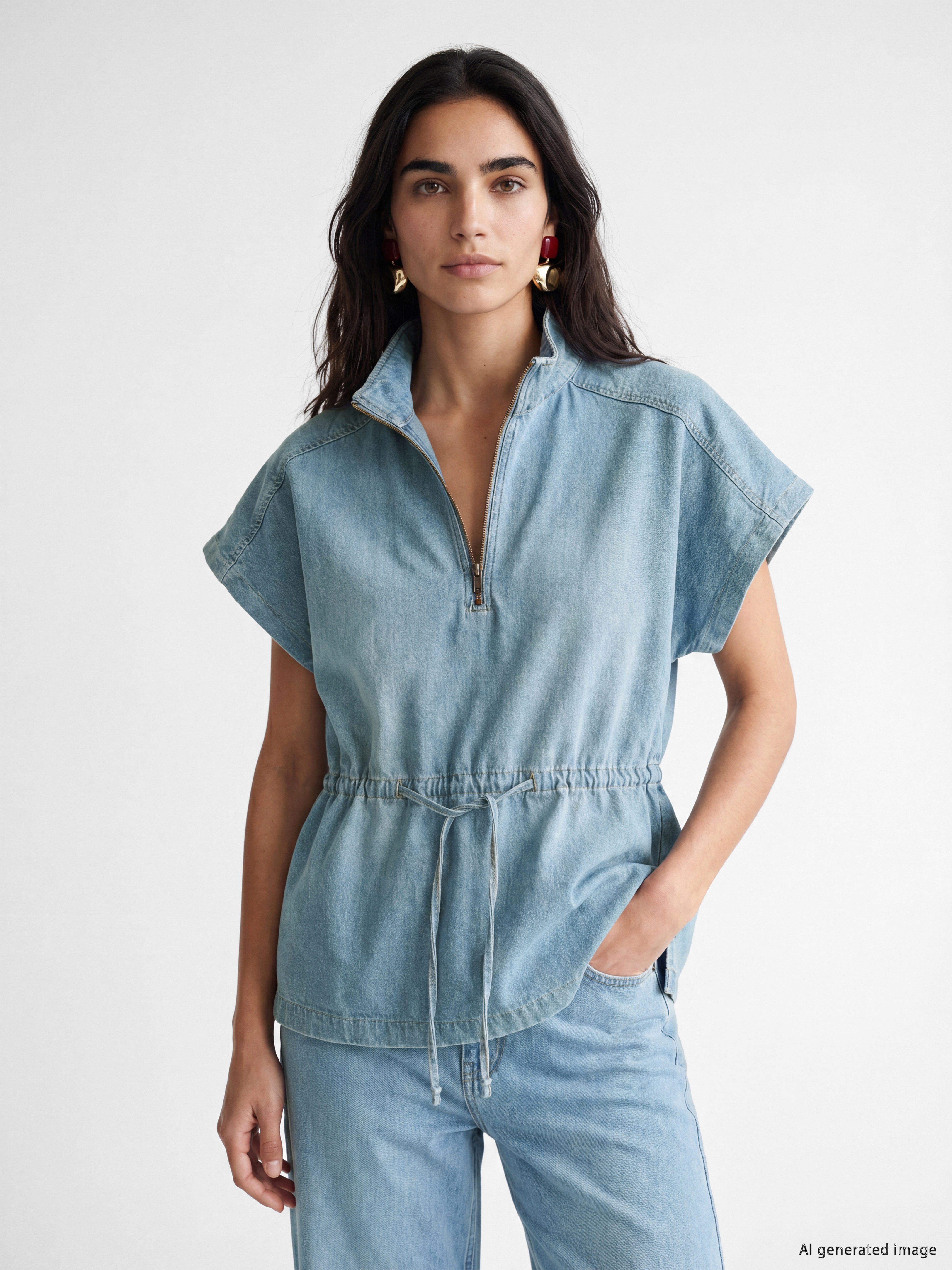 LCW Vision Dik Yaka Bağlamalı Jean Bluz