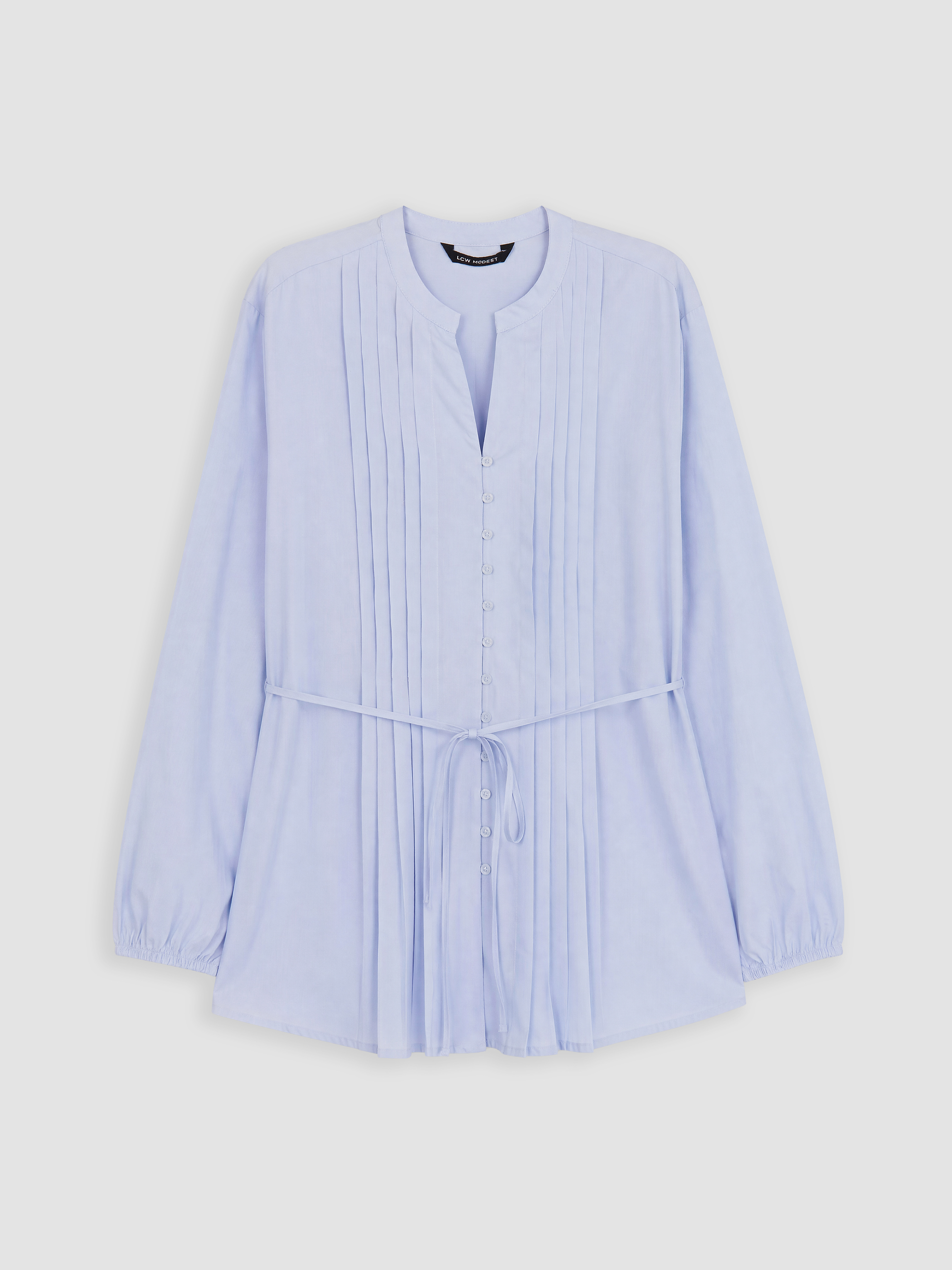 LCW Modest Pileli Kuşaklı Oversize Kadın Gömlek Tunik görsel 5