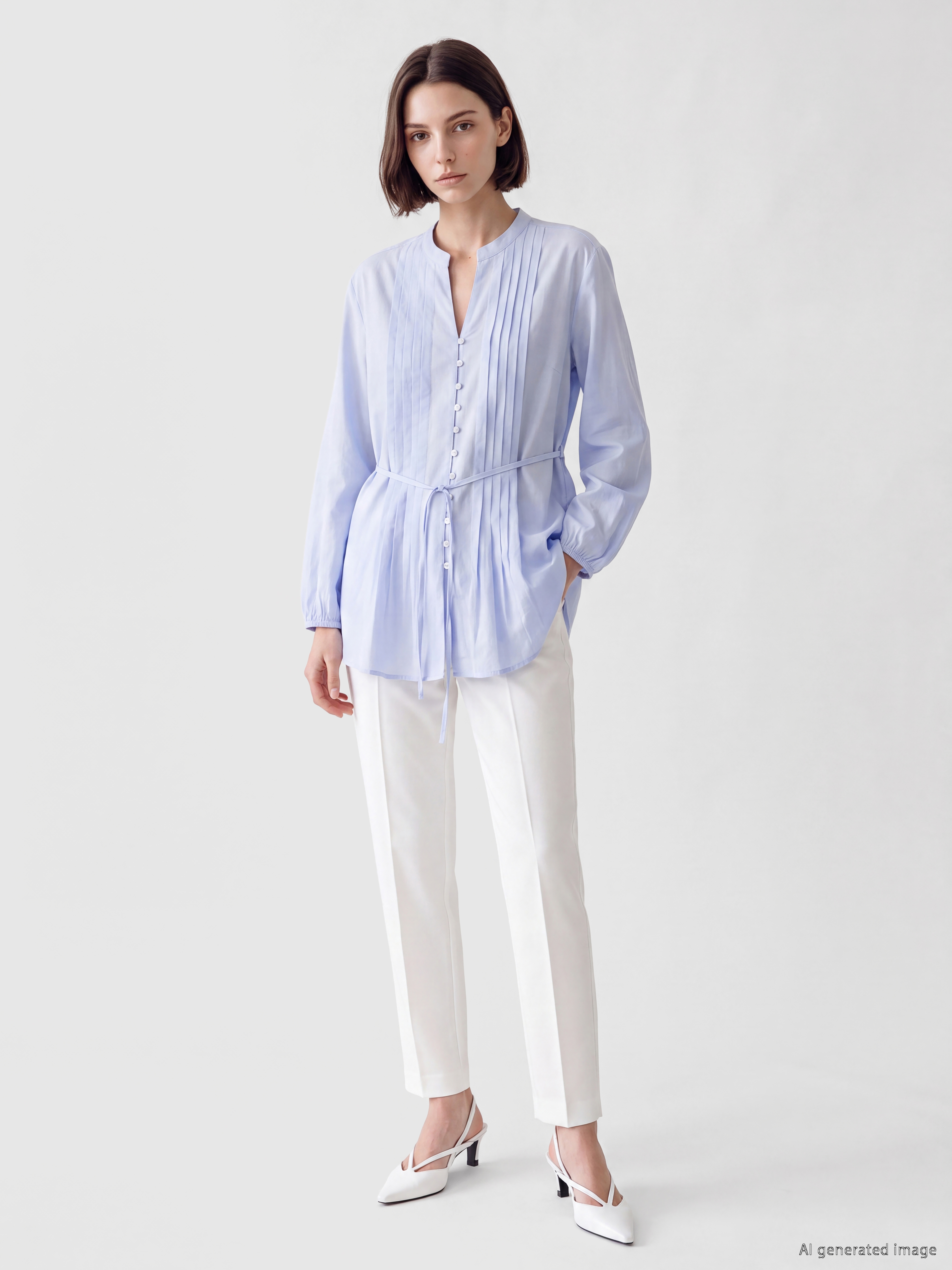 LCW Modest Pileli Kuşaklı Oversize Kadın Gömlek Tunik görsel 2
