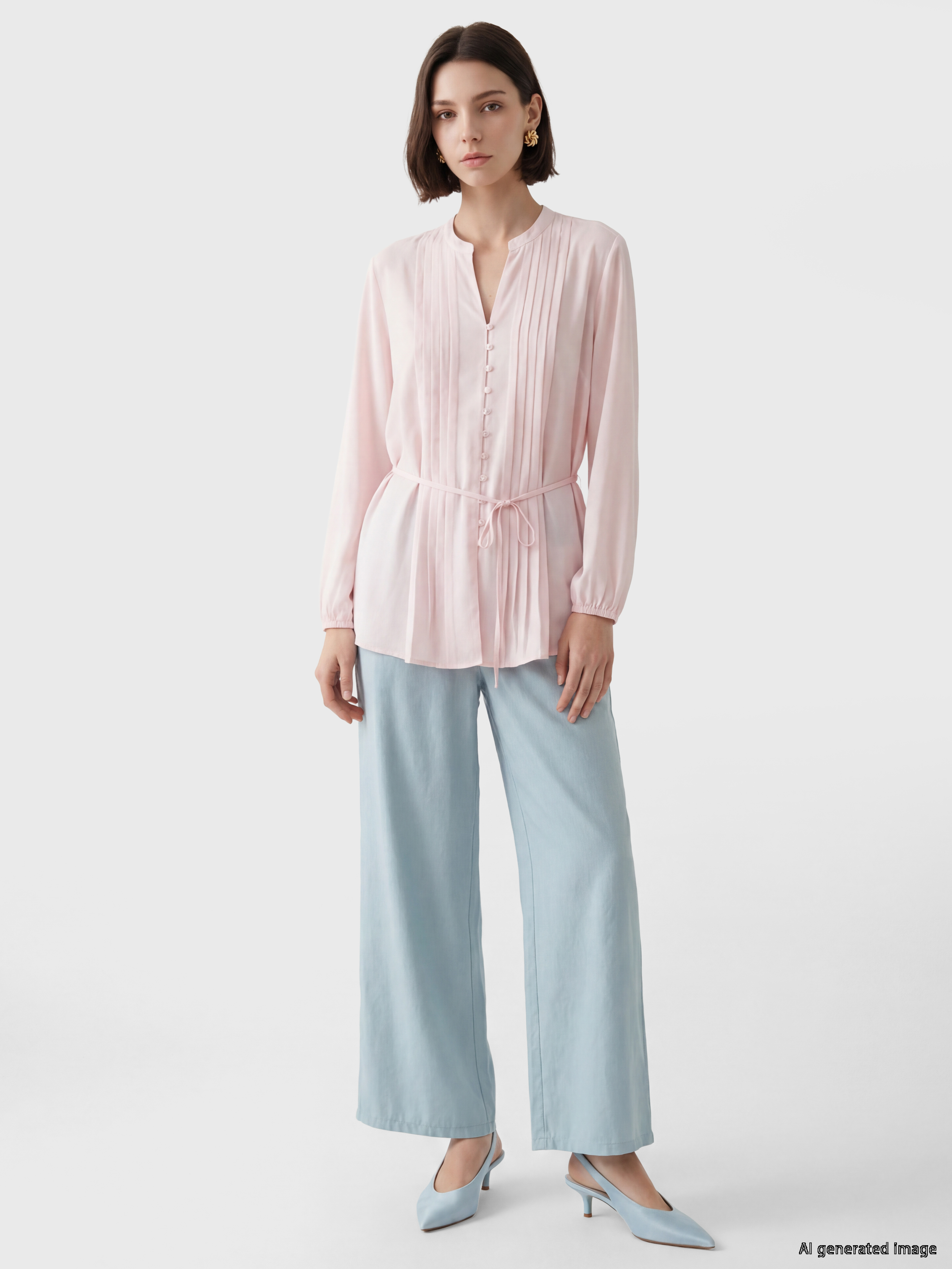 LCW Modest Pileli Kuşaklı Oversize Kadın Gömlek Tunik görsel 2