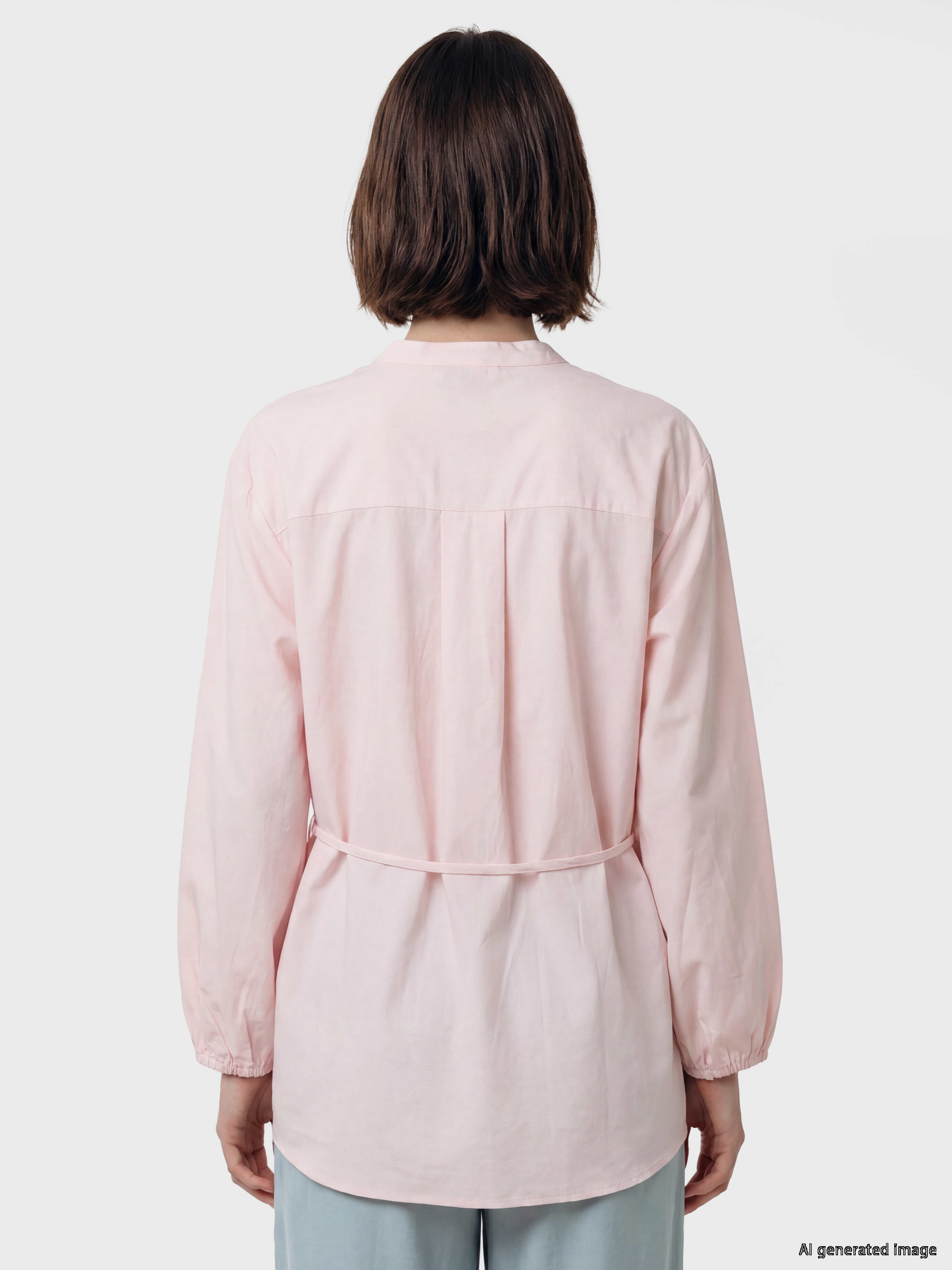 LCW Modest Pileli Kuşaklı Oversize Kadın Gömlek Tunik görsel 4