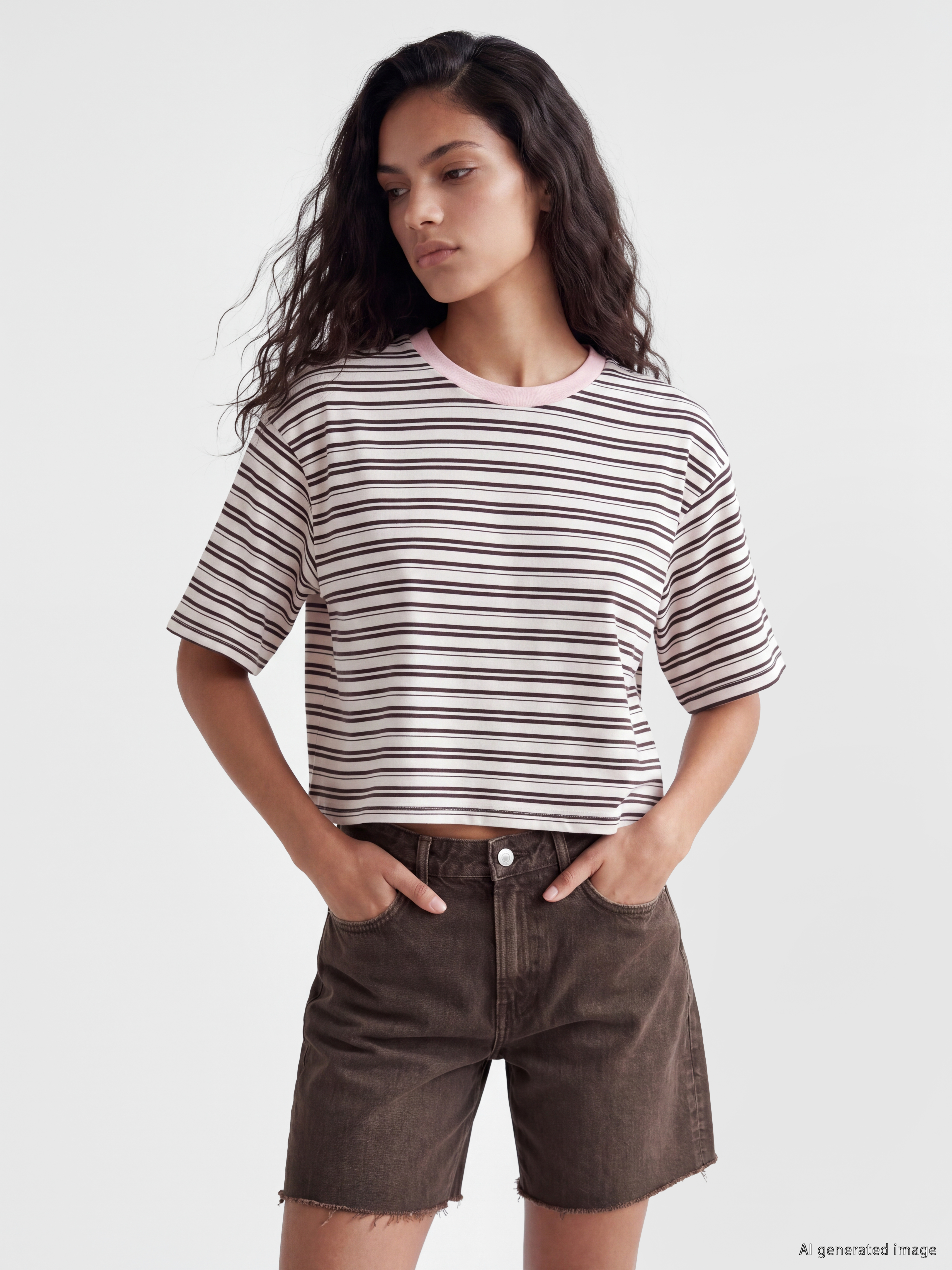 XSIDE Çizgili Oversize %100 Pamuklu Kadın Tişört