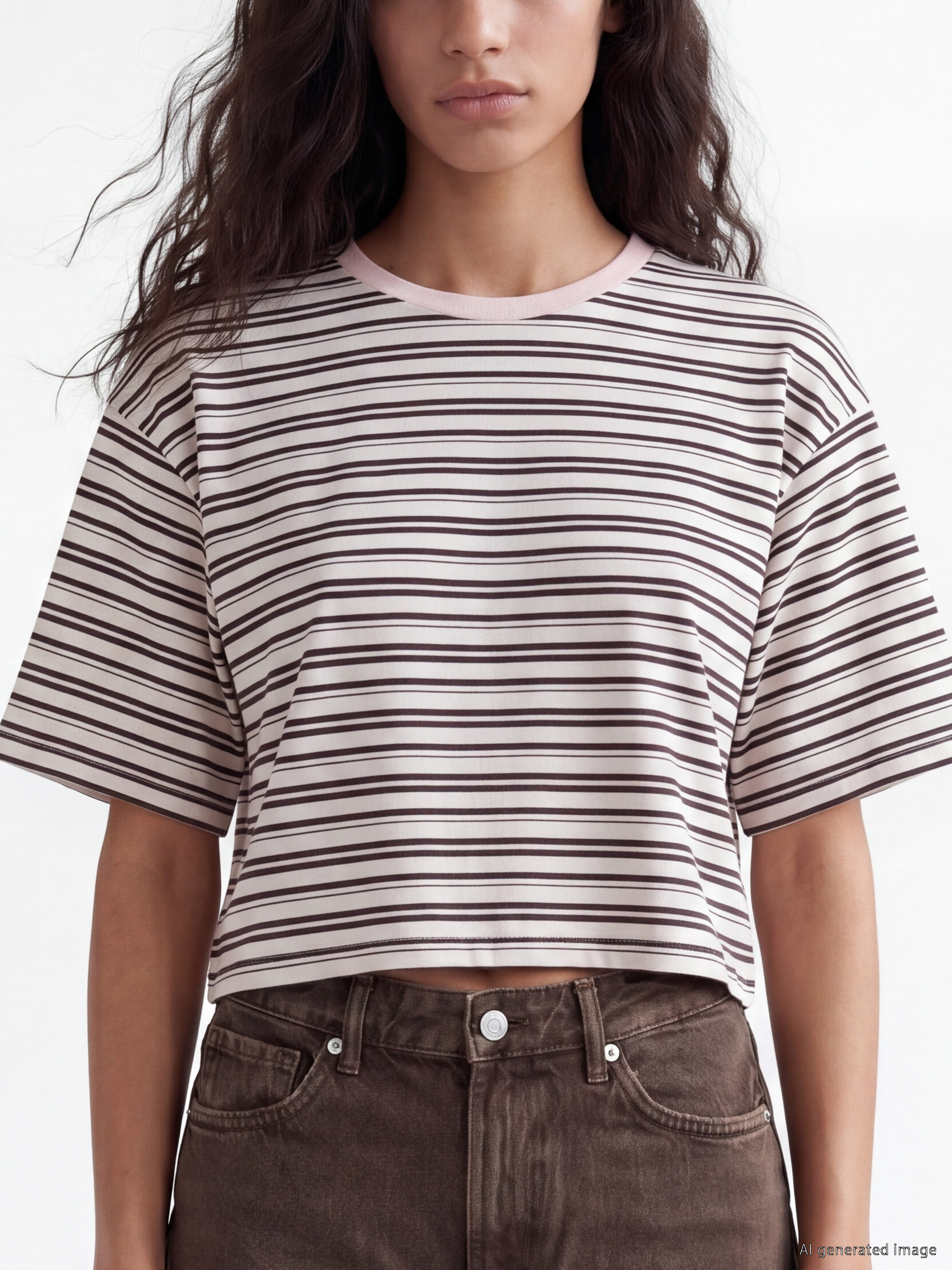 XSIDE Çizgili Oversize %100 Pamuklu Kadın Tişört görsel 3