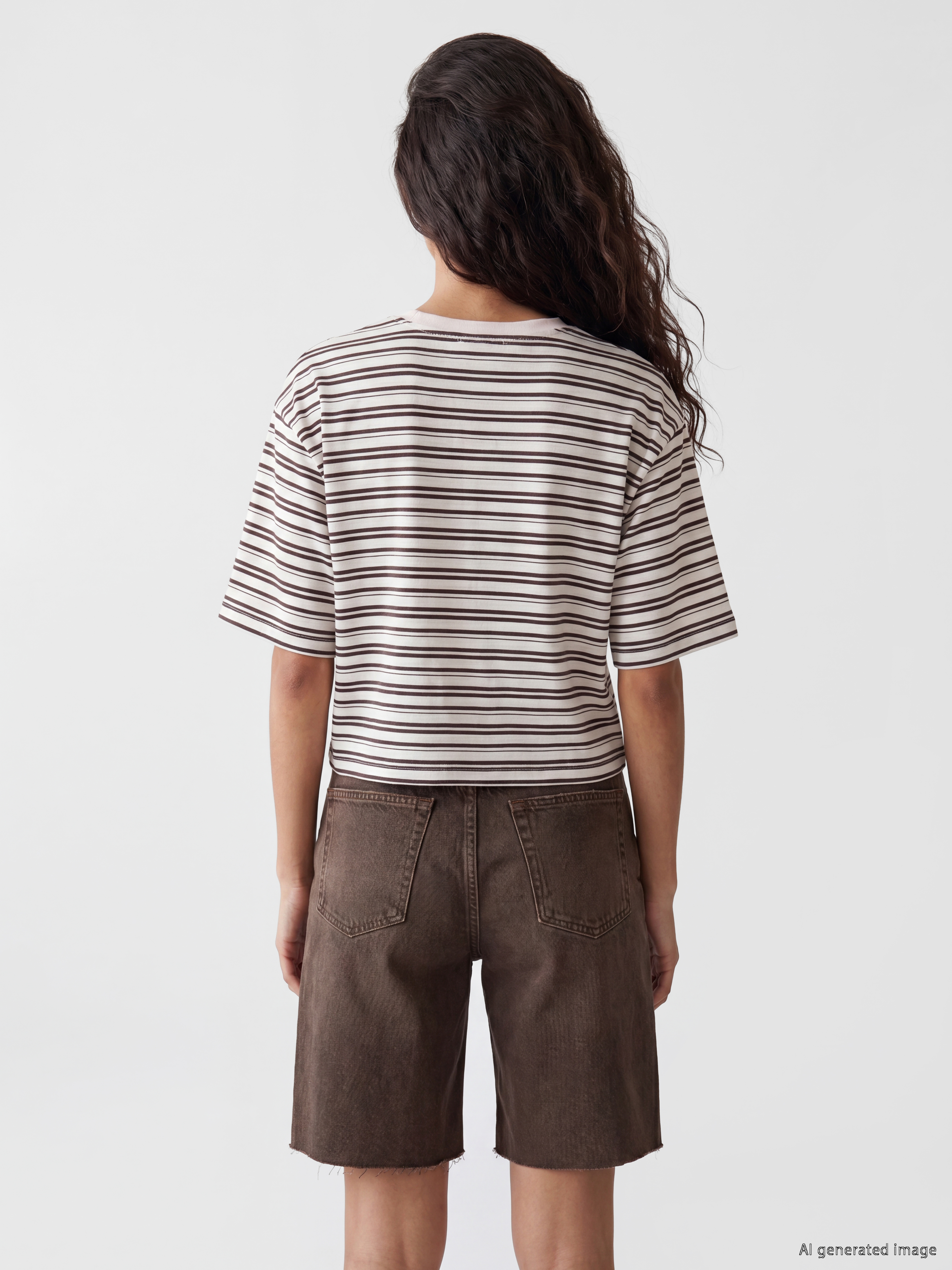 XSIDE Çizgili Oversize %100 Pamuklu Kadın Tişört görsel 4