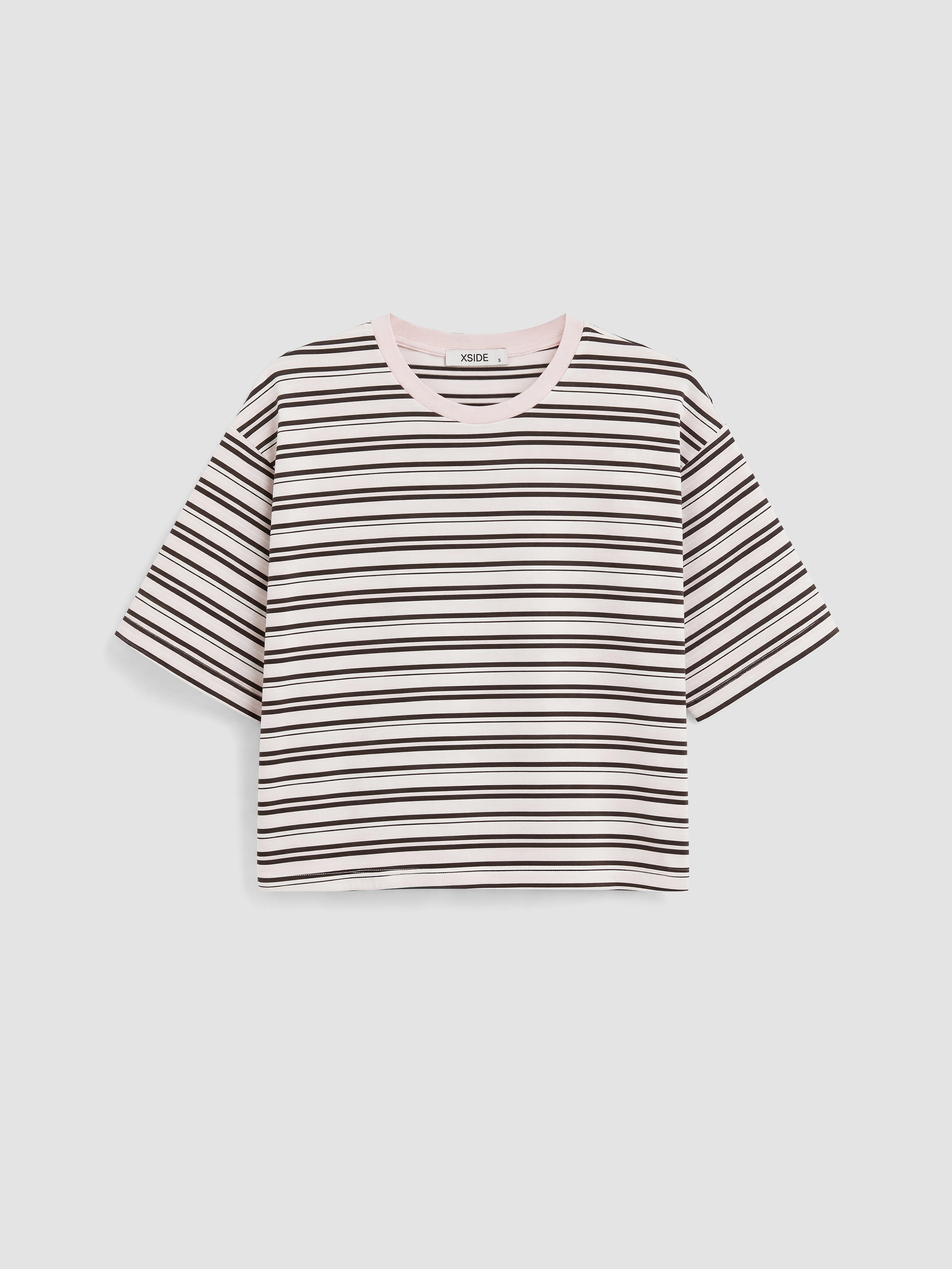XSIDE Çizgili Oversize %100 Pamuklu Kadın Tişört görsel 5