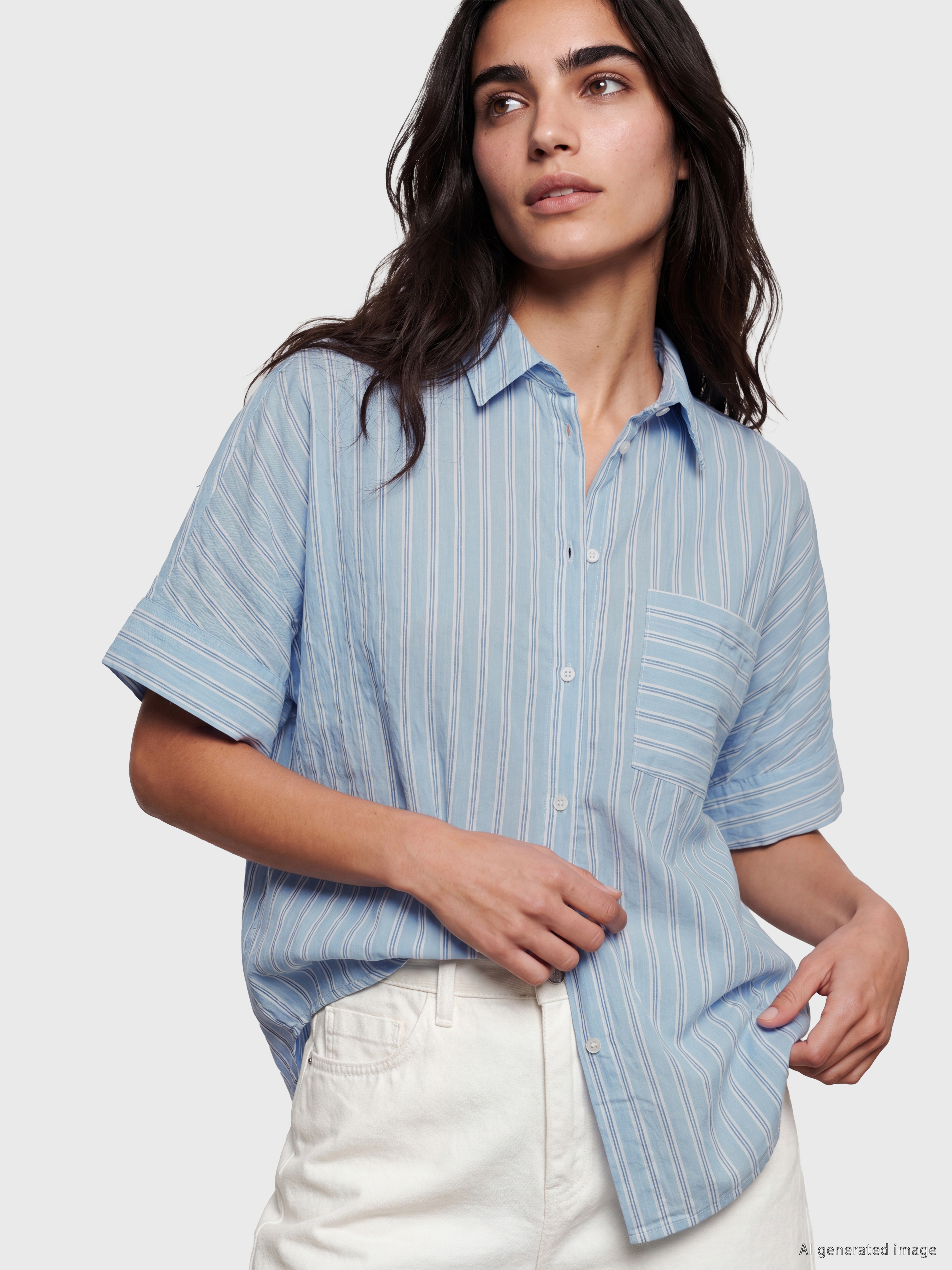 LCW Vision Çizgili Oversize Kadın Gömlek