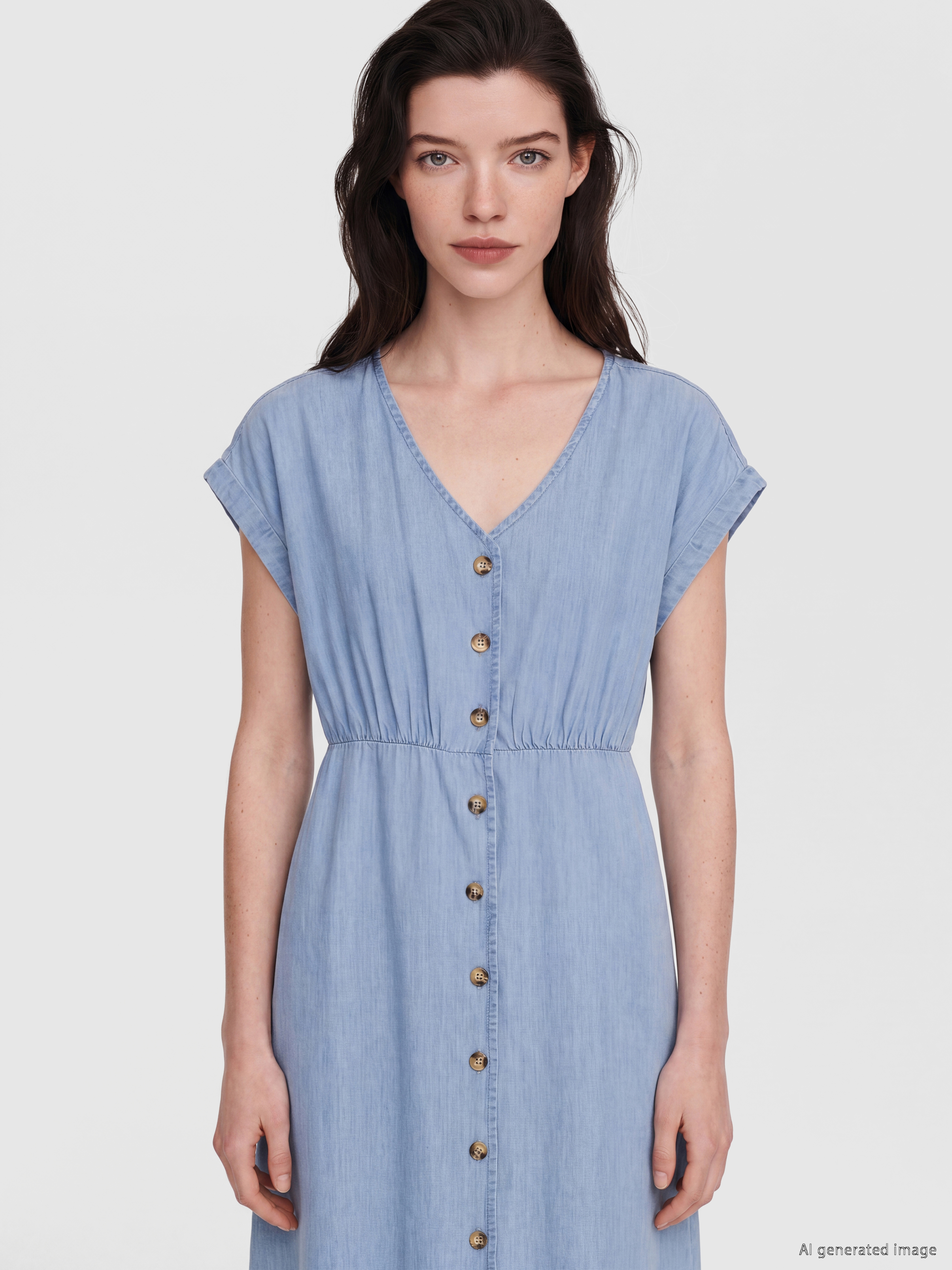 LCW Comfort V Yaka Belden Oturtmalı Jean Elbise görsel 2