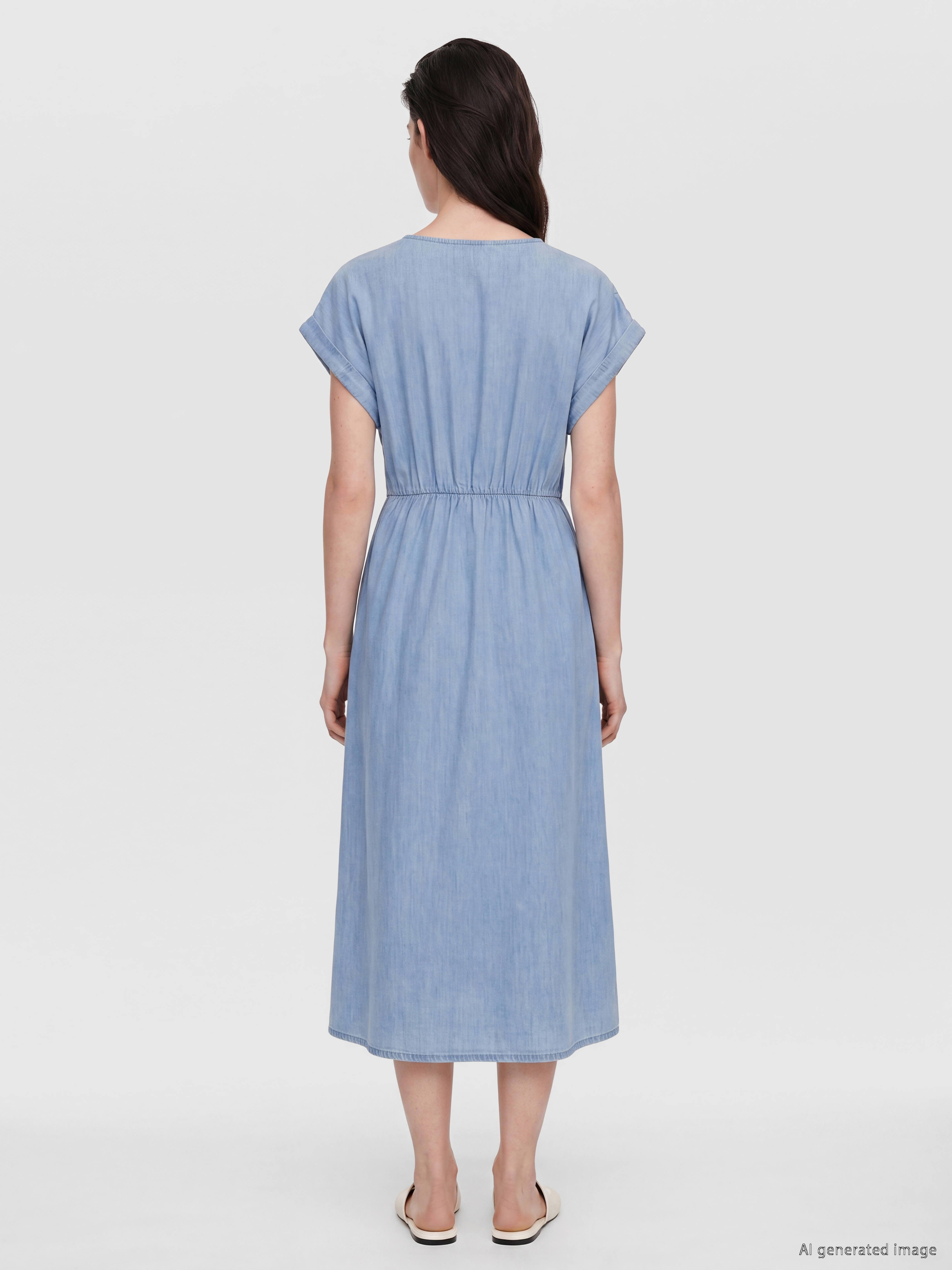 LCW Comfort V Yaka Belden Oturtmalı Jean Elbise görsel 4
