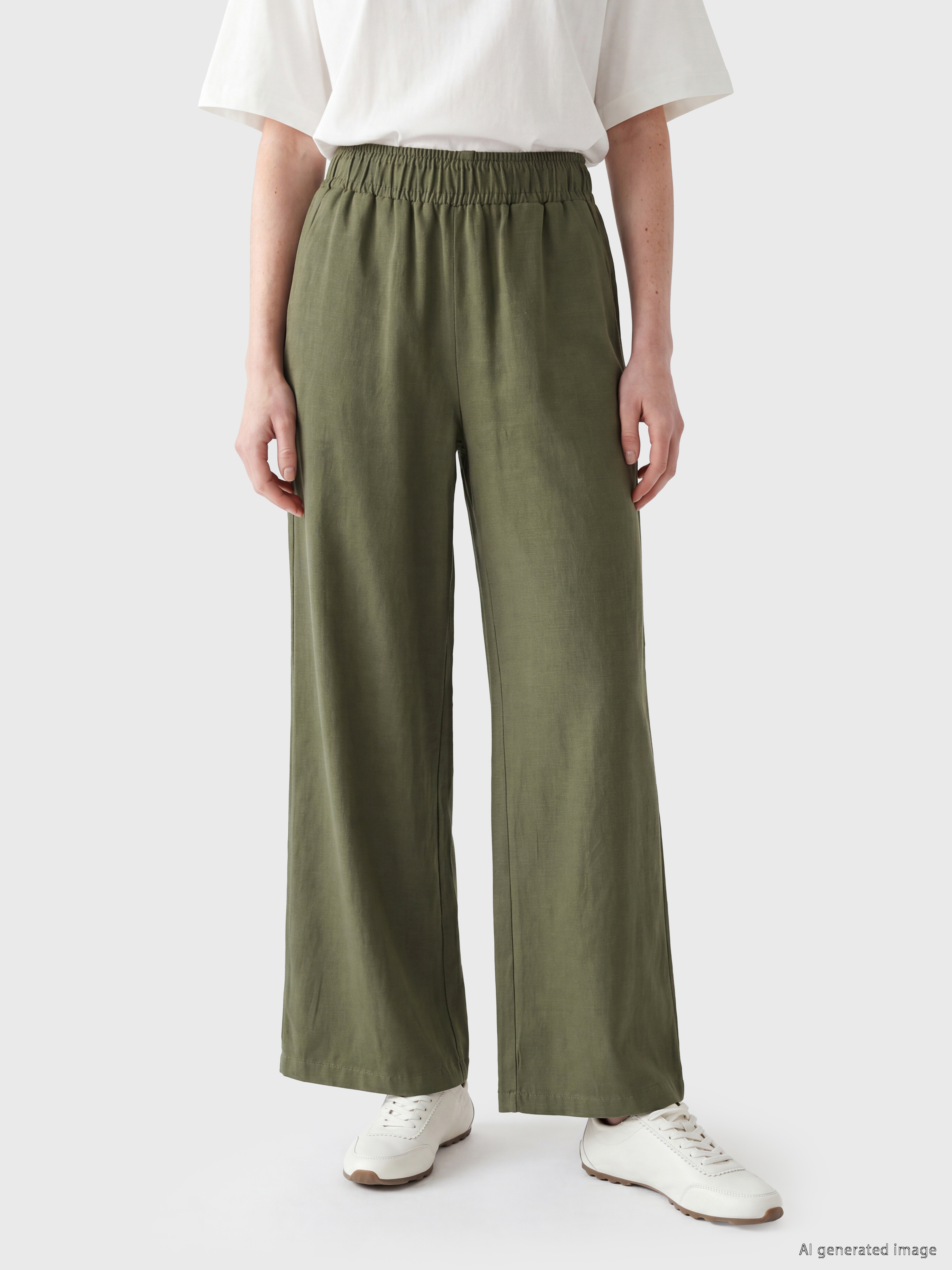 LCW Comfort Beli Lastikli Keten Karışımlı Kadın Pantolon görsel 2
