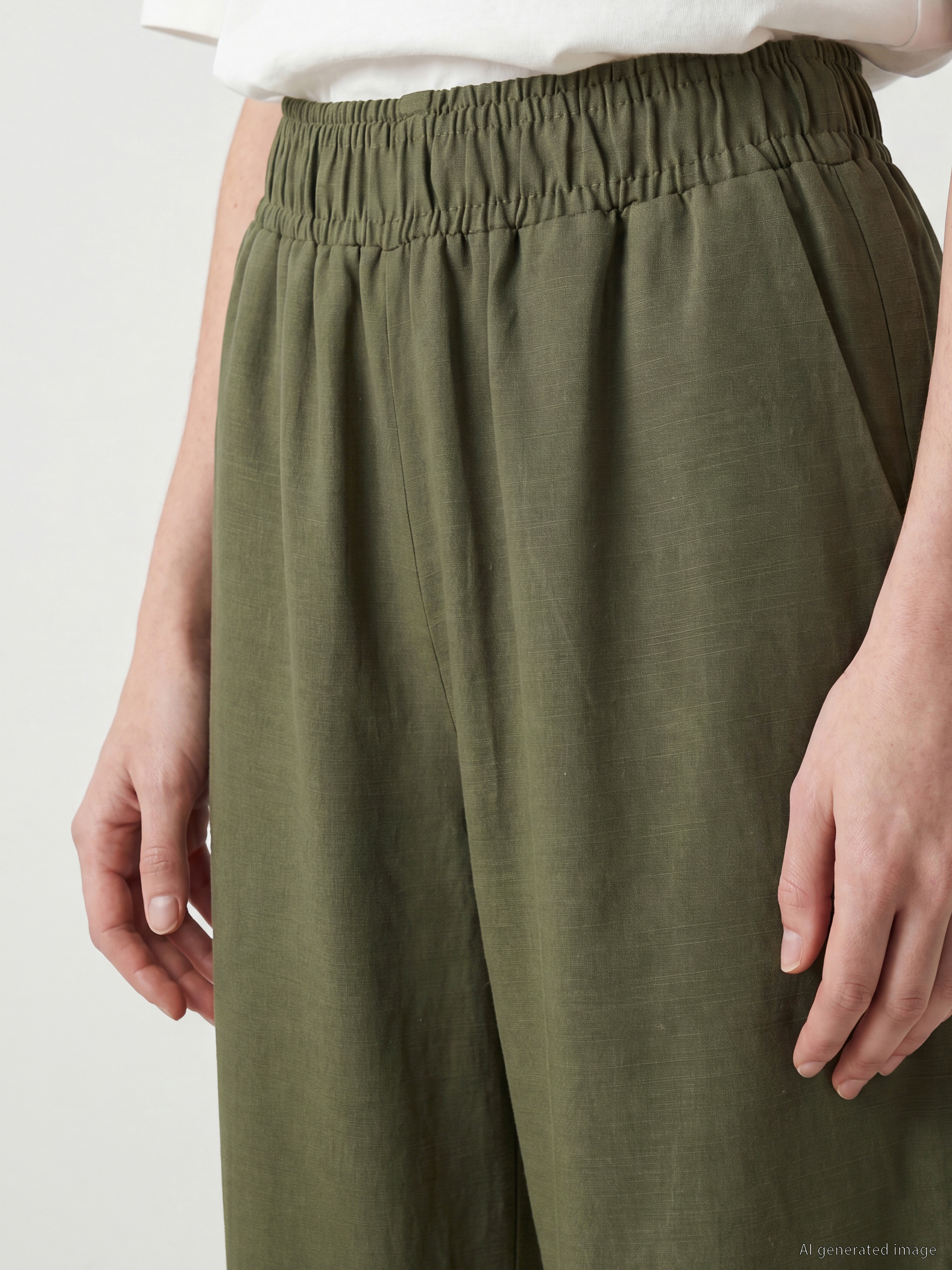 LCW Comfort Beli Lastikli Keten Karışımlı Kadın Pantolon görsel 3