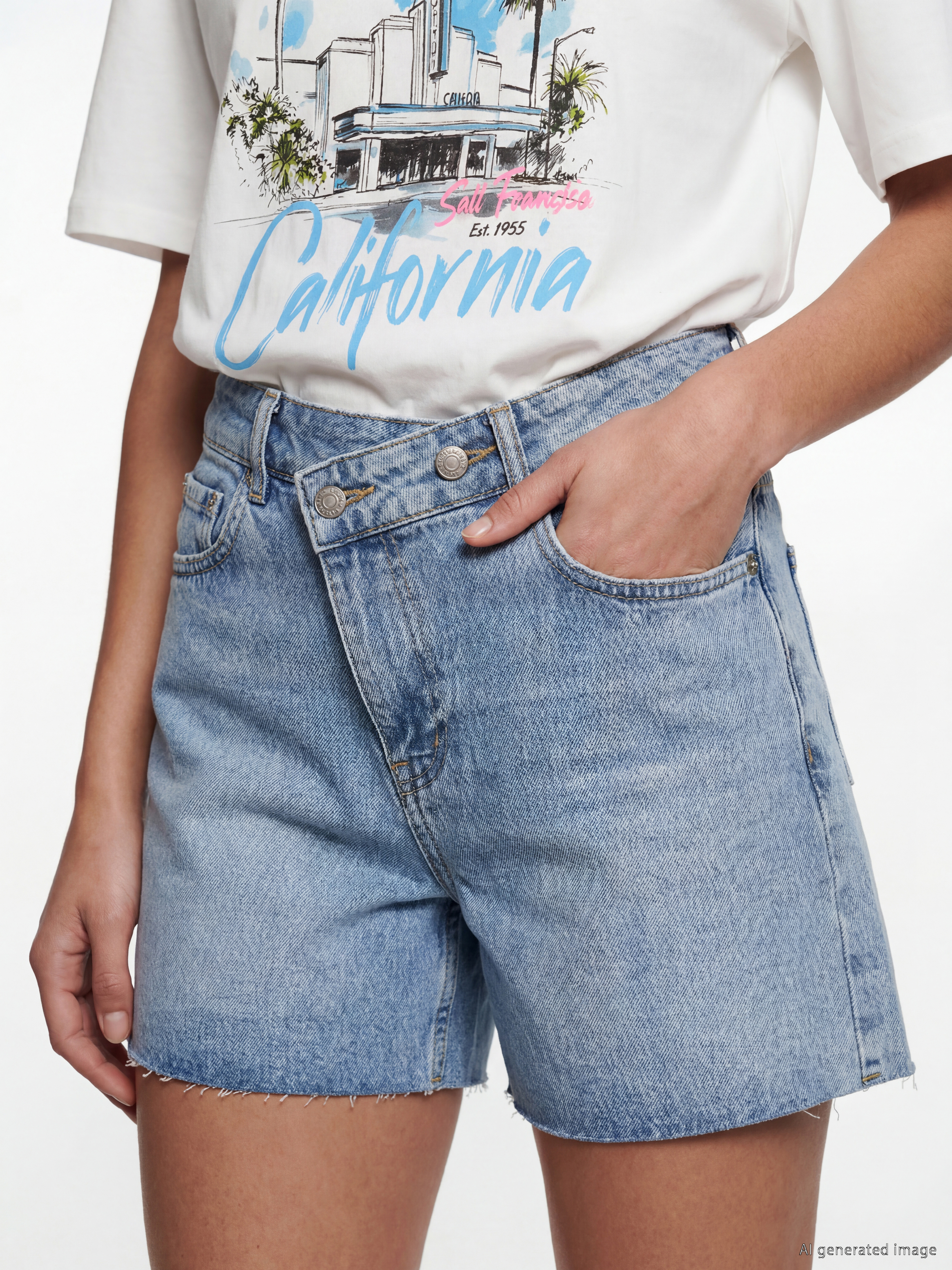 LCW Jeans Çapraz Düğme Kapamalı Kadın Jean Şort görsel 3