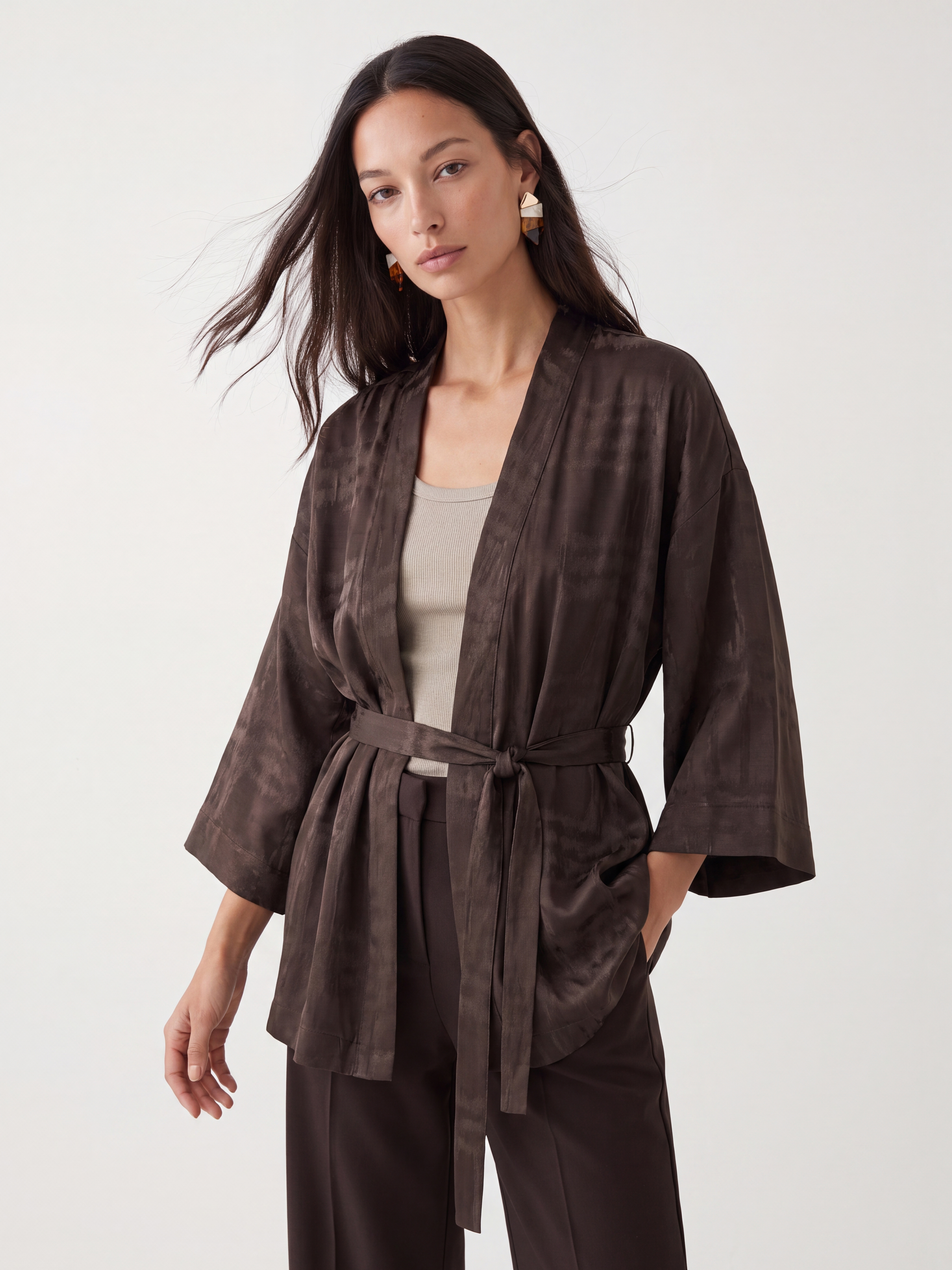 LCW EVERYDAY Şal Yaka Desenli Kuşaklı Kadın Kimono