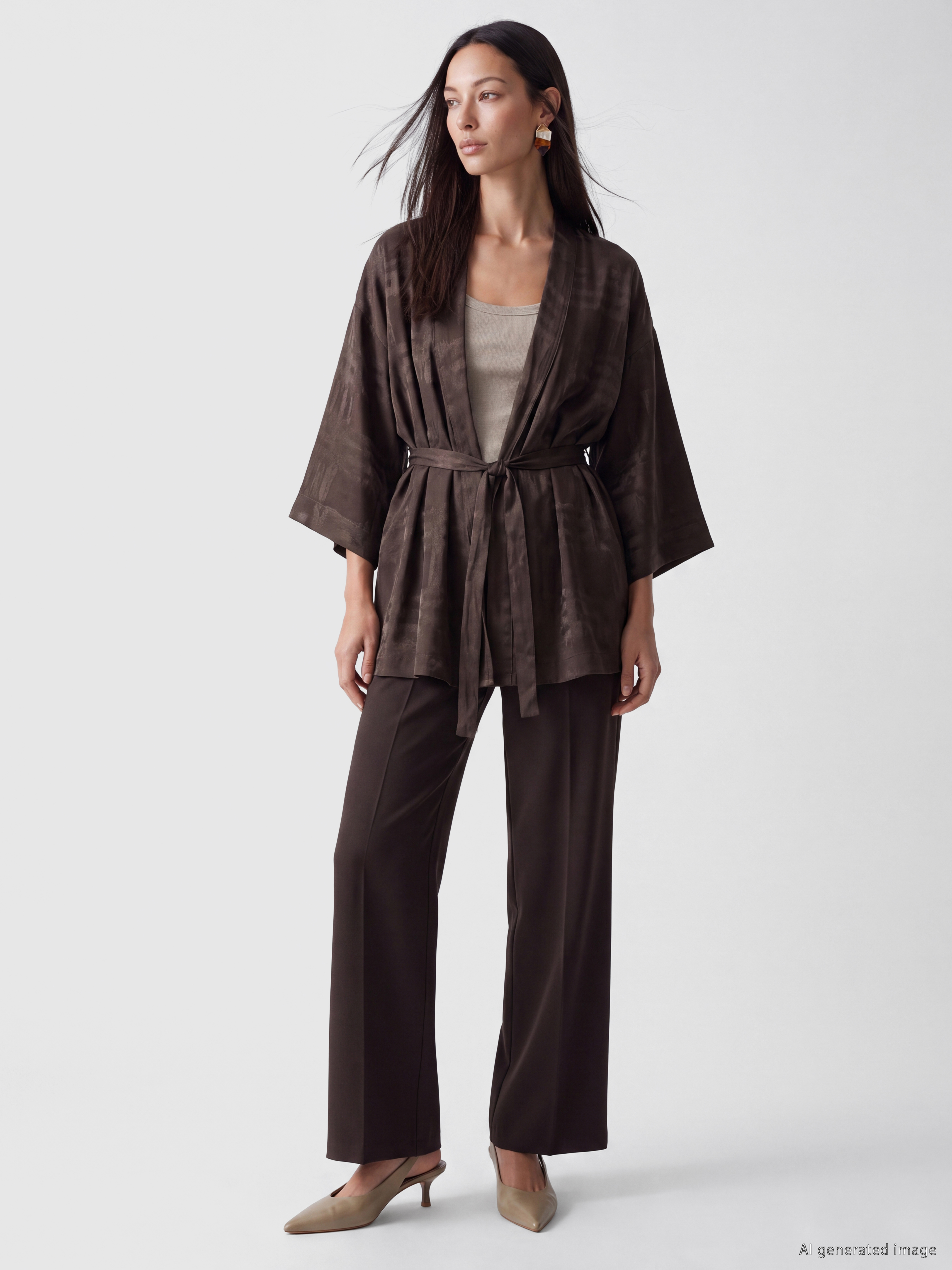 LCW EVERYDAY Şal Yaka Desenli Kuşaklı Kadın Kimono görsel 2