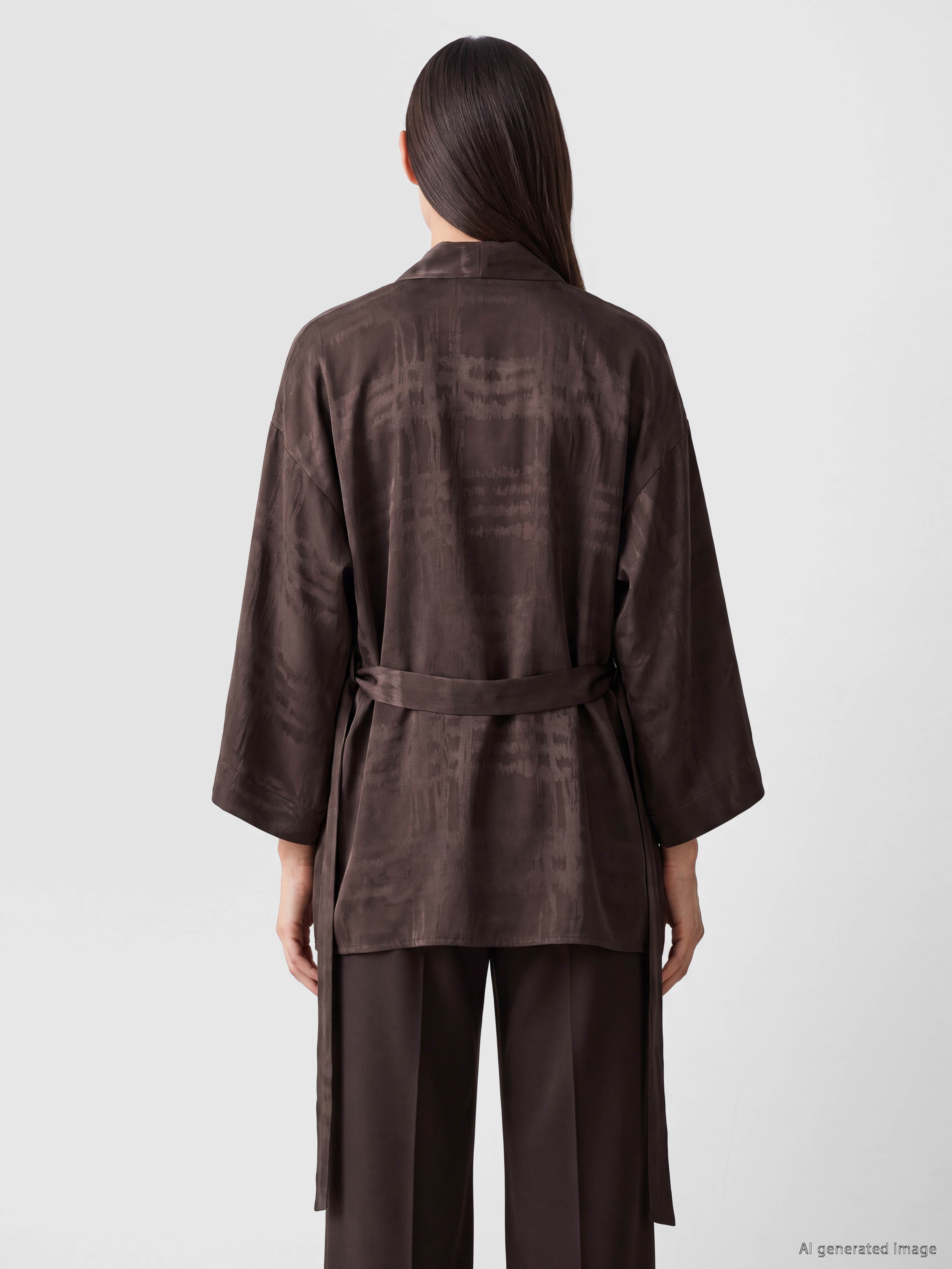 LCW EVERYDAY Şal Yaka Desenli Kuşaklı Kadın Kimono görsel 4
