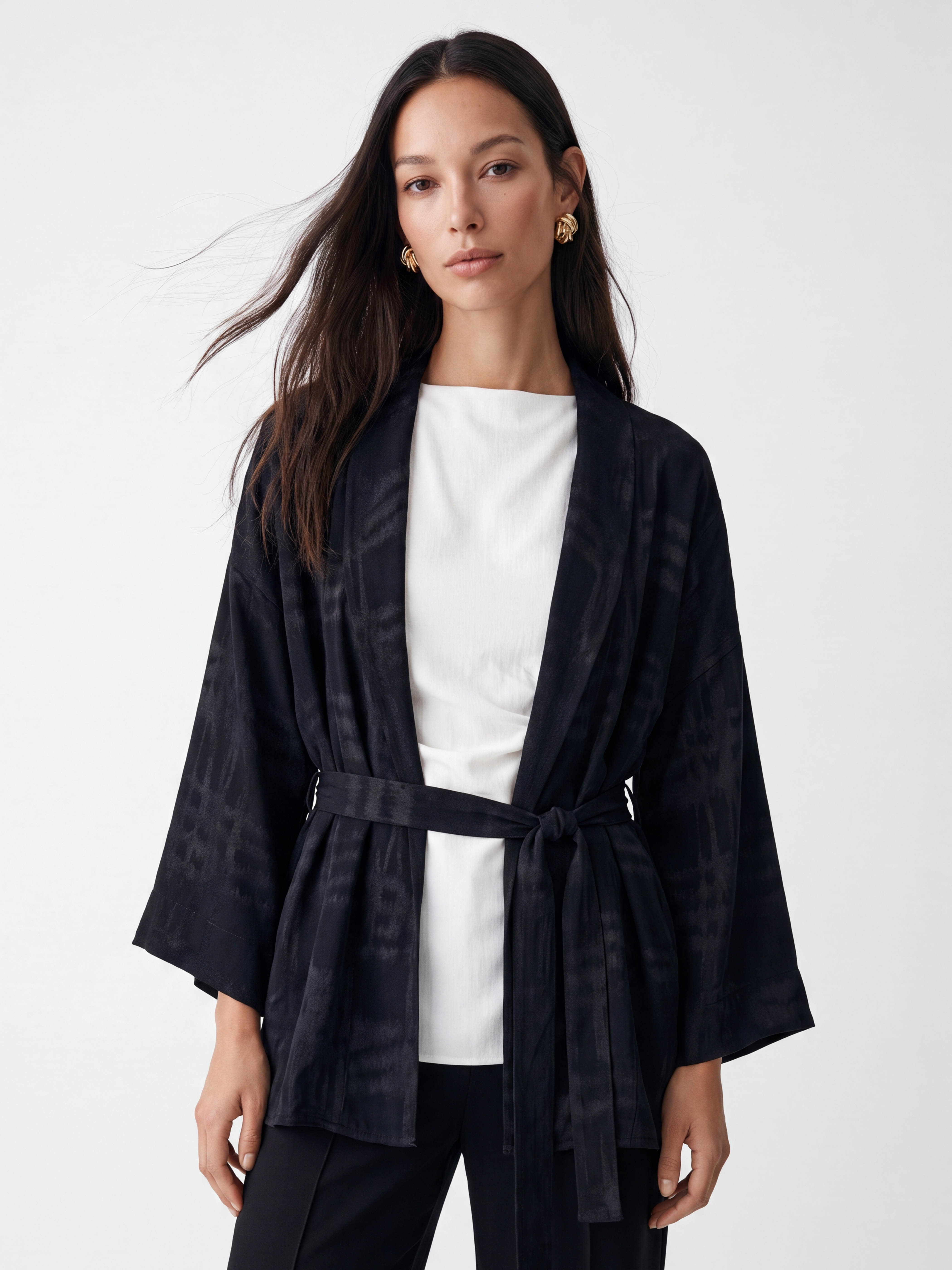 LCW EVERYDAY Şal Yaka Desenli Kuşaklı Kadın Kimono