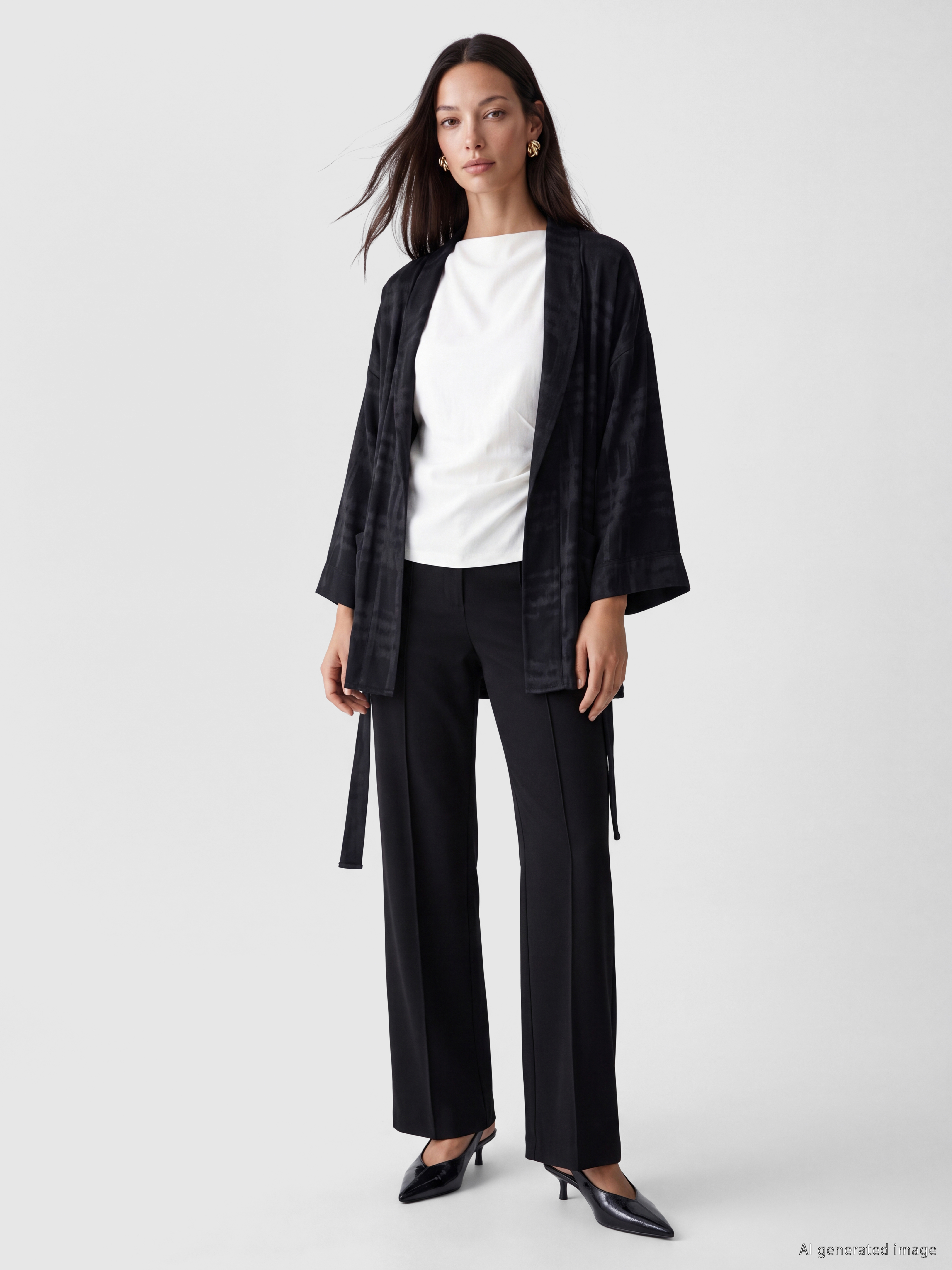 LCW EVERYDAY Şal Yaka Desenli Kuşaklı Kadın Kimono görsel 2