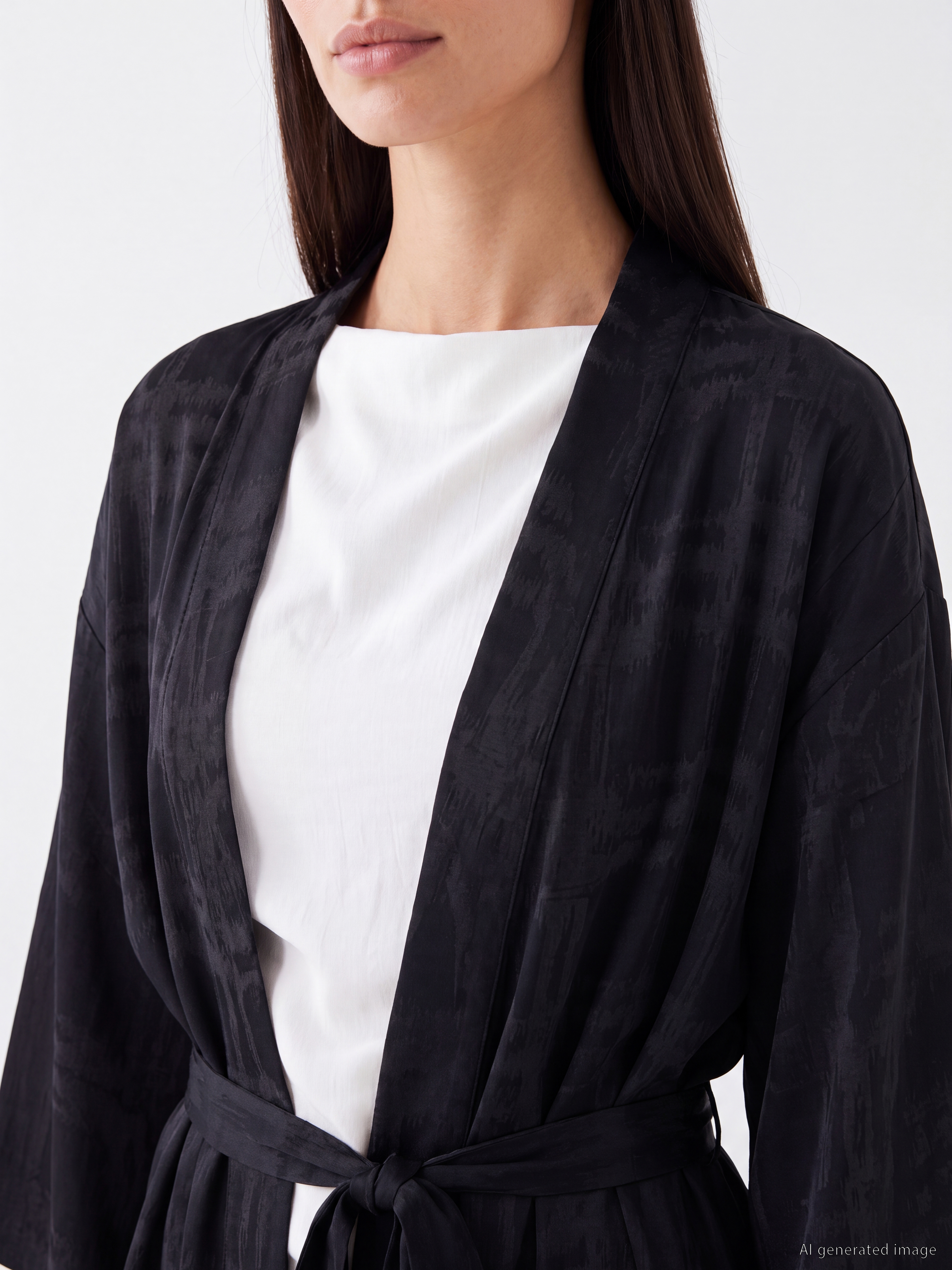 LCW EVERYDAY Şal Yaka Desenli Kuşaklı Kadın Kimono görsel 3