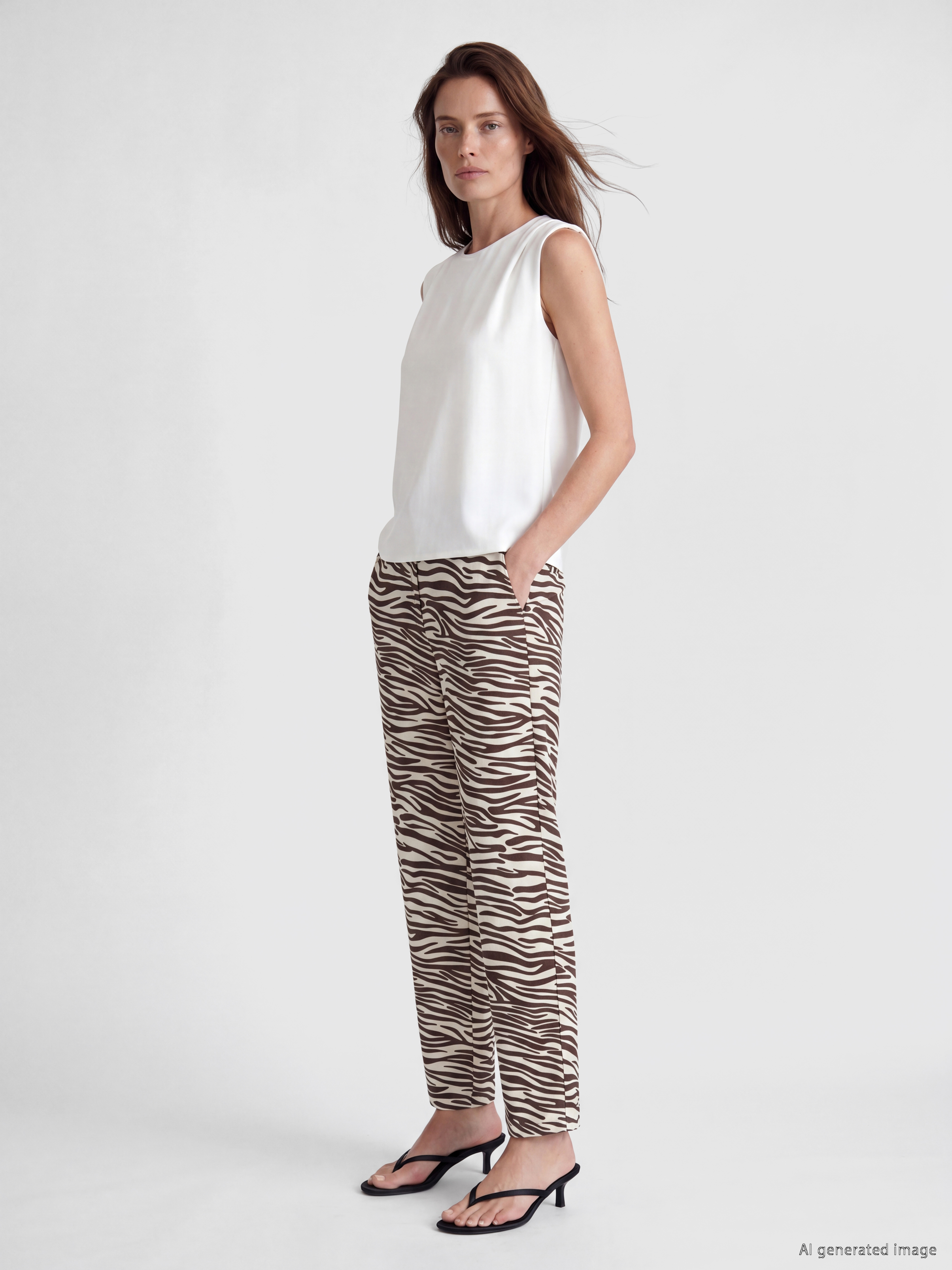 LCWAIKIKI Basic Beli Lastikli Zebra Desenli Kadın Pantolon