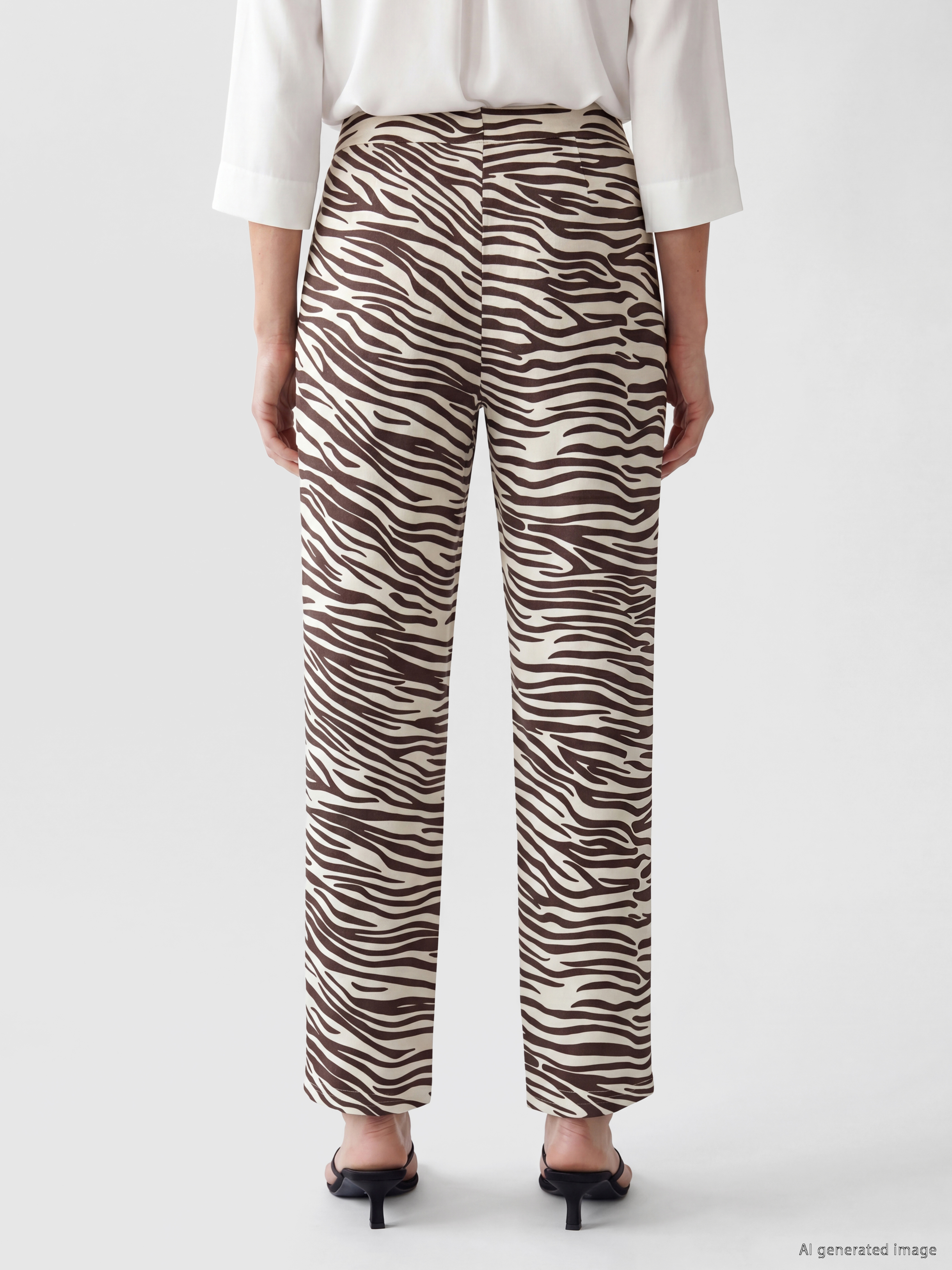 LCWAIKIKI Basic Beli Lastikli Zebra Desenli Kadın Pantolon görsel 4