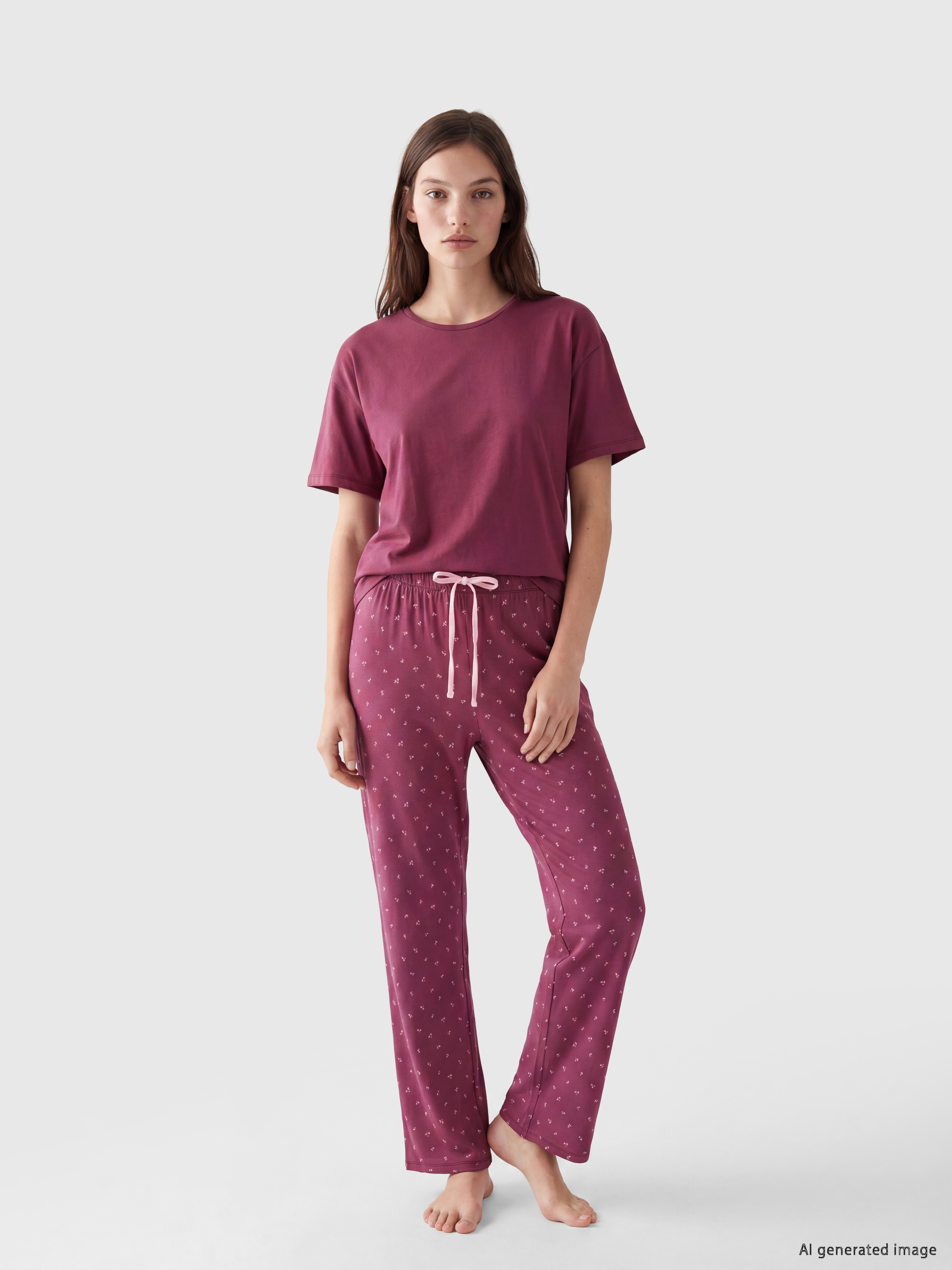 LCW DREAM Bisiklet Yaka Baskılı Kadın Pijama Takımı