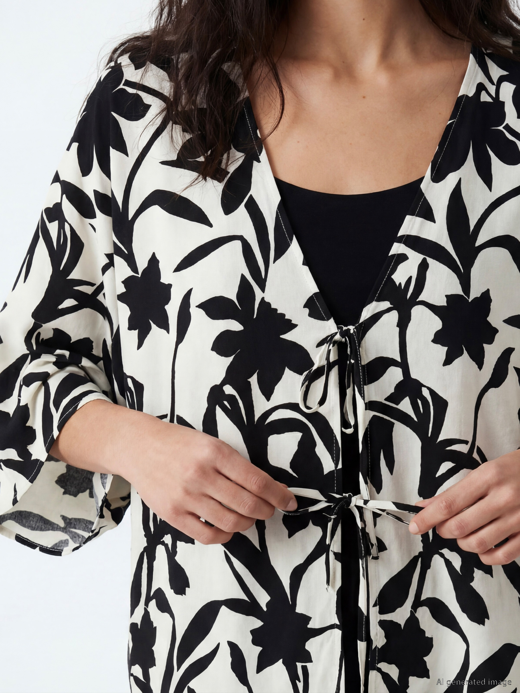 LCW Vision Çiçekli Oversize Kadın Kimono görsel 3
