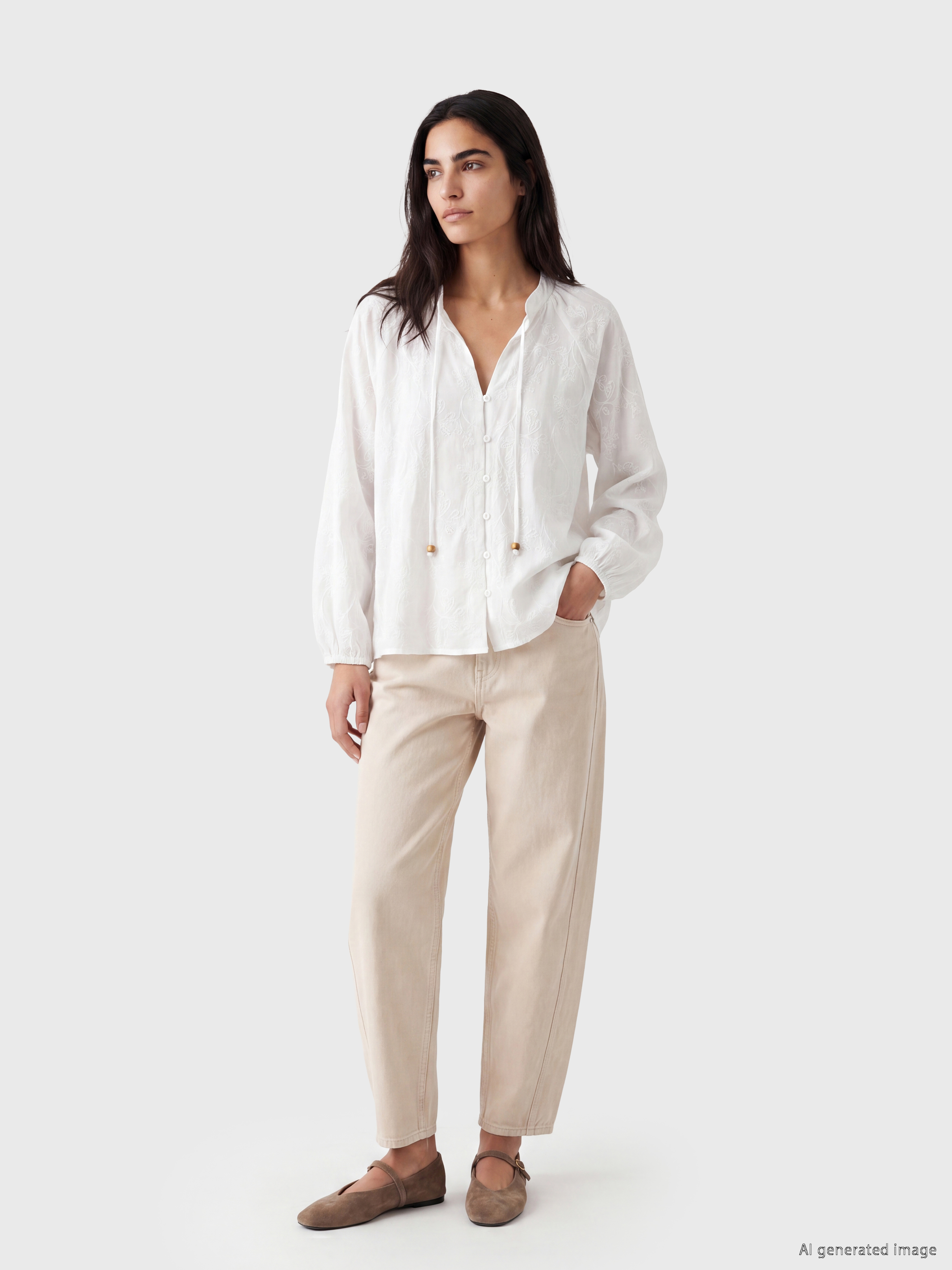 LCW Vision Nakışlı Oversize %100 Pamuklu Bluz görsel 2