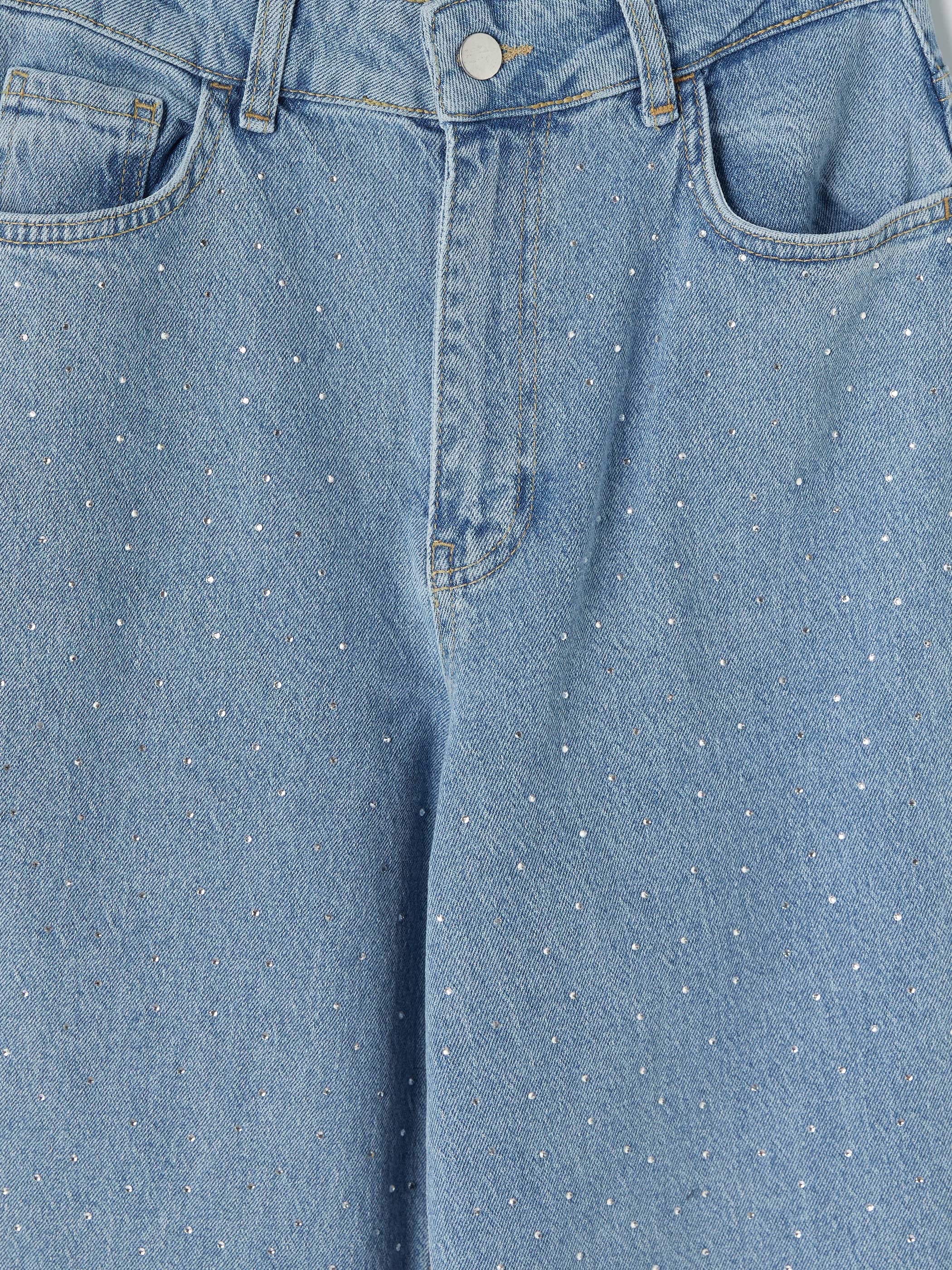 LCW Modest Taşlı Wideleg Kadın Jean Pantolon görsel 6