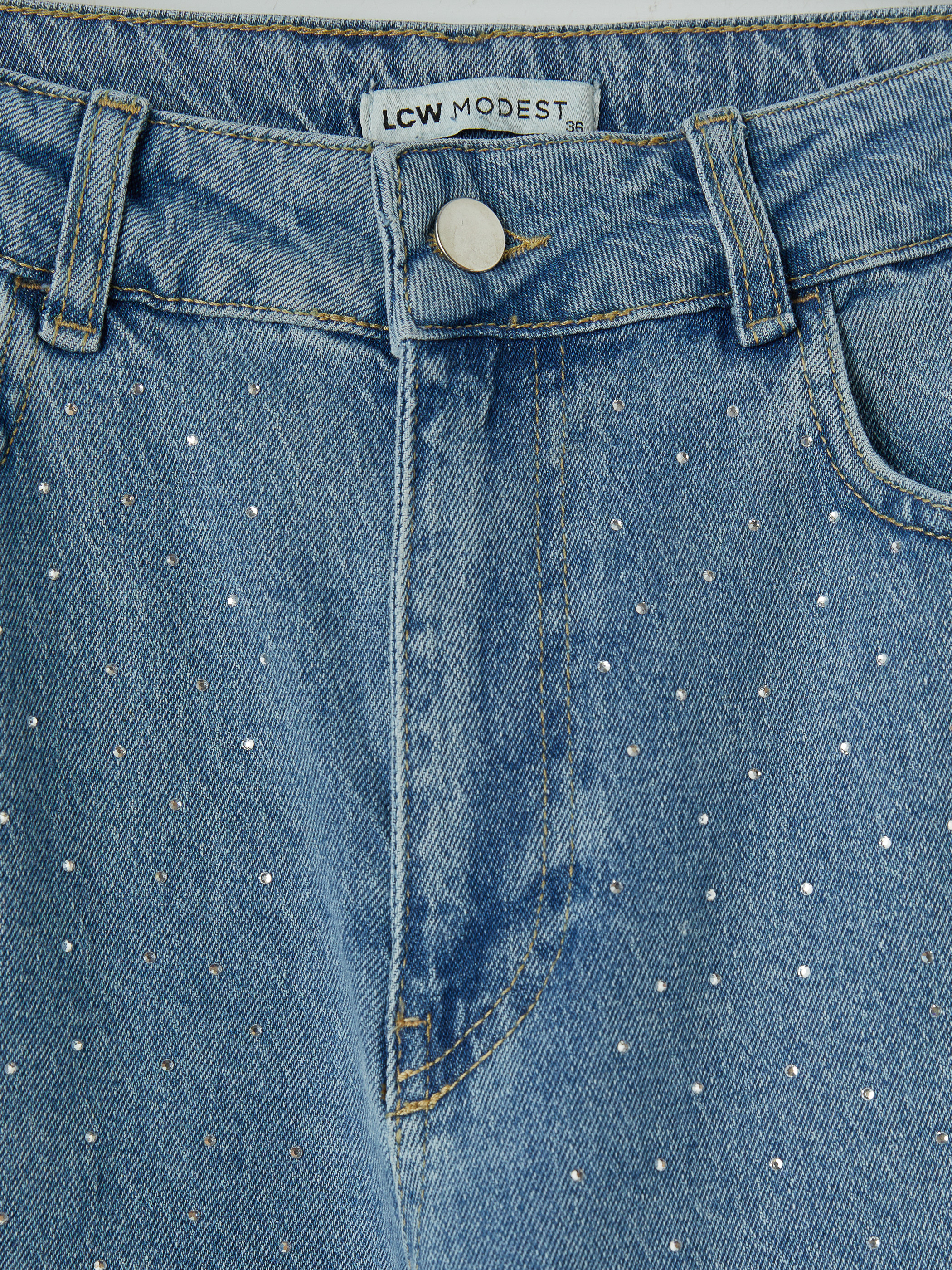 LCW Modest Taşlı Wideleg Kadın Jean Pantolon görsel 7