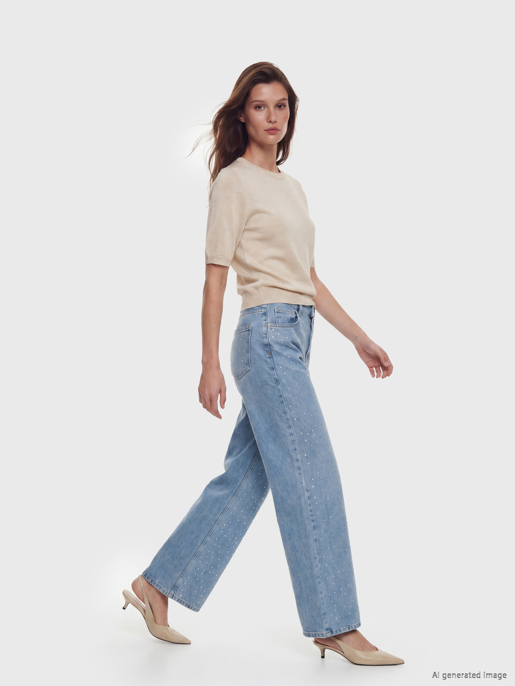 LCW Modest Taşlı Wideleg Kadın Jean Pantolon