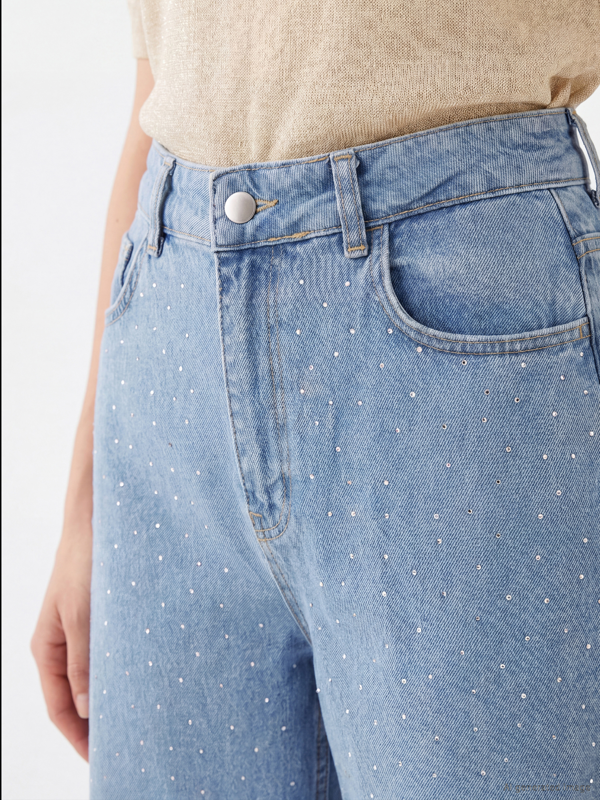 LCW Modest Taşlı Wideleg Kadın Jean Pantolon görsel 3
