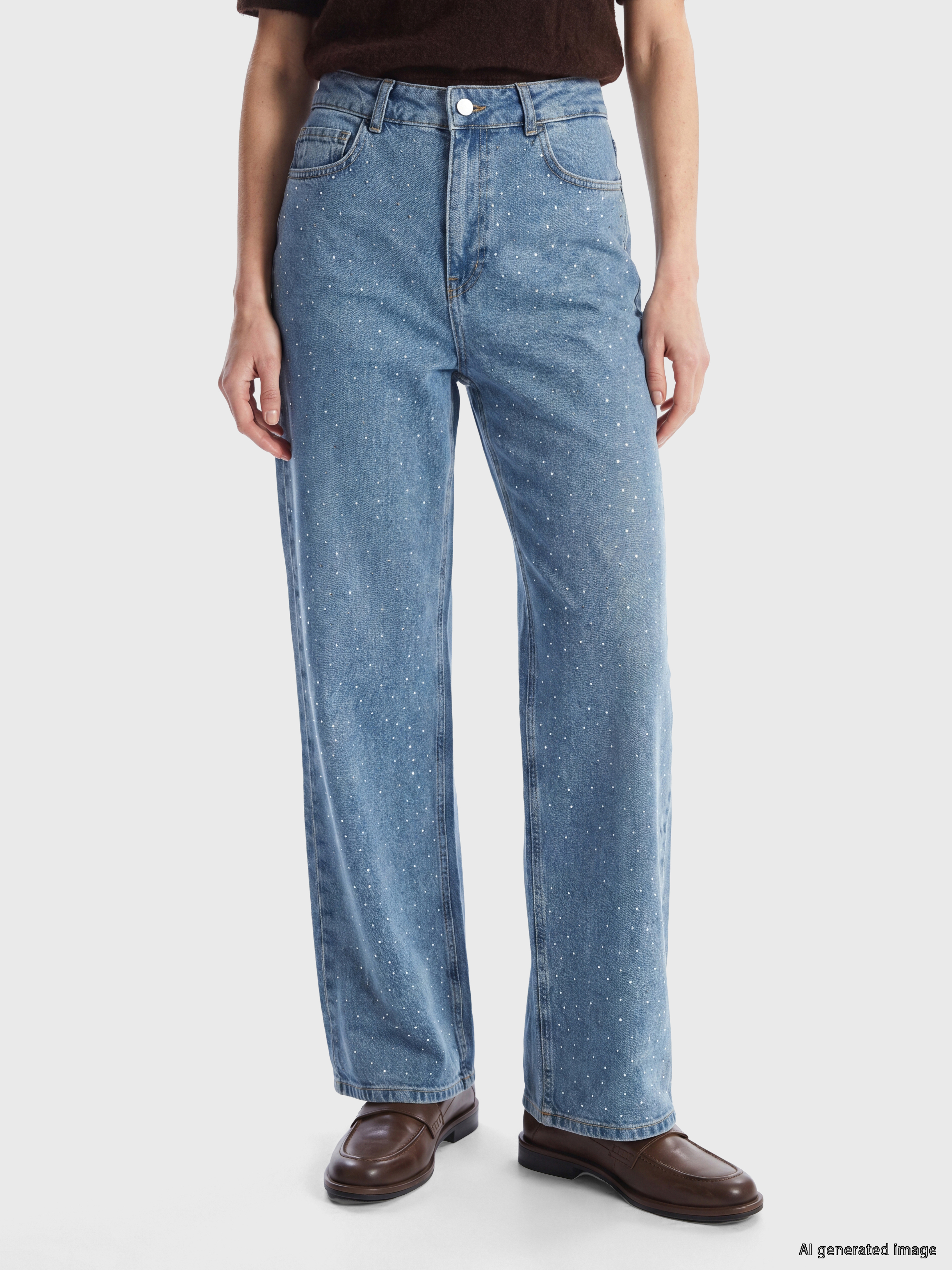 LCW Modest Taşlı Wideleg Kadın Jean Pantolon görsel 2