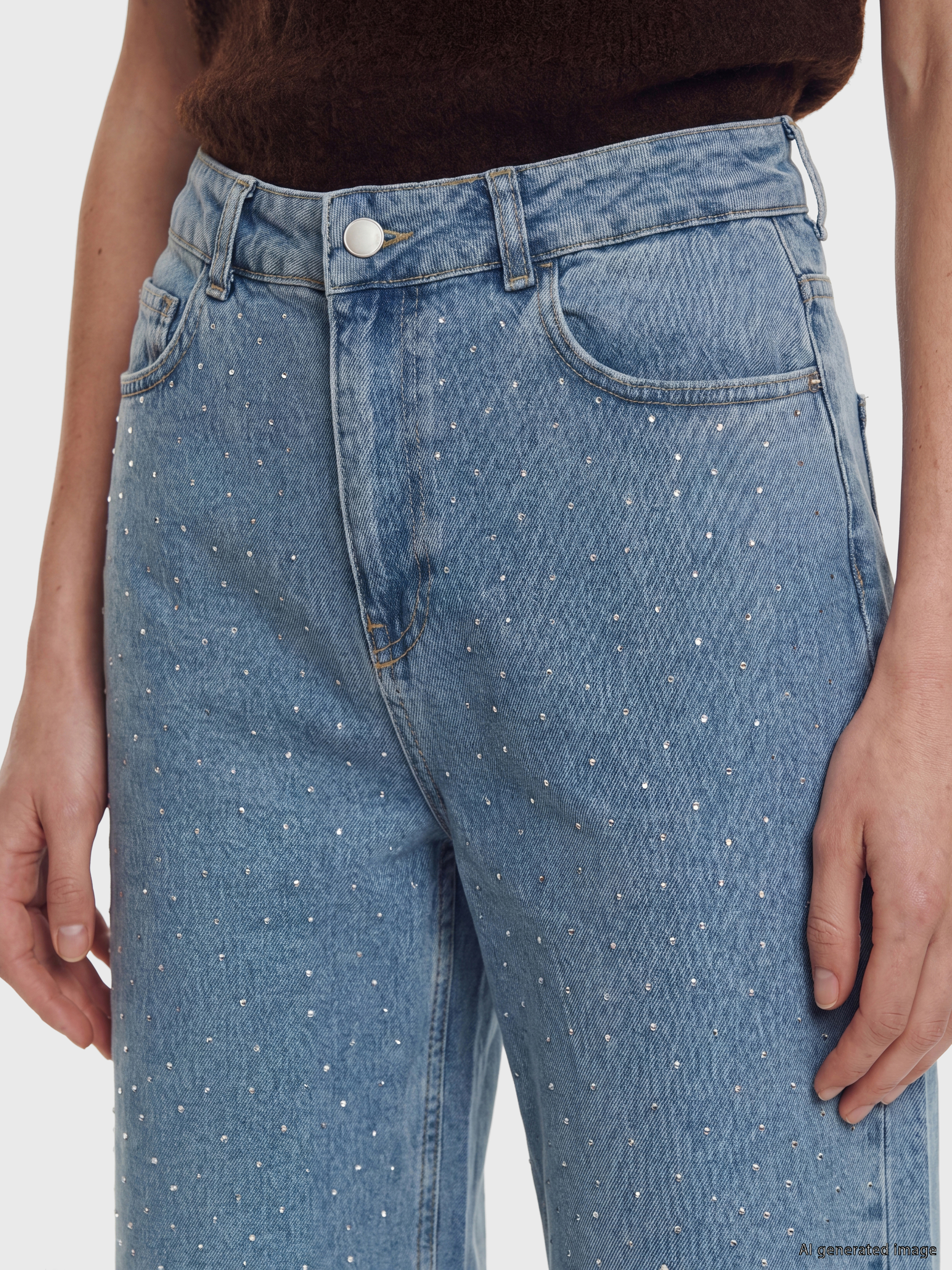 LCW Modest Taşlı Wideleg Kadın Jean Pantolon görsel 3
