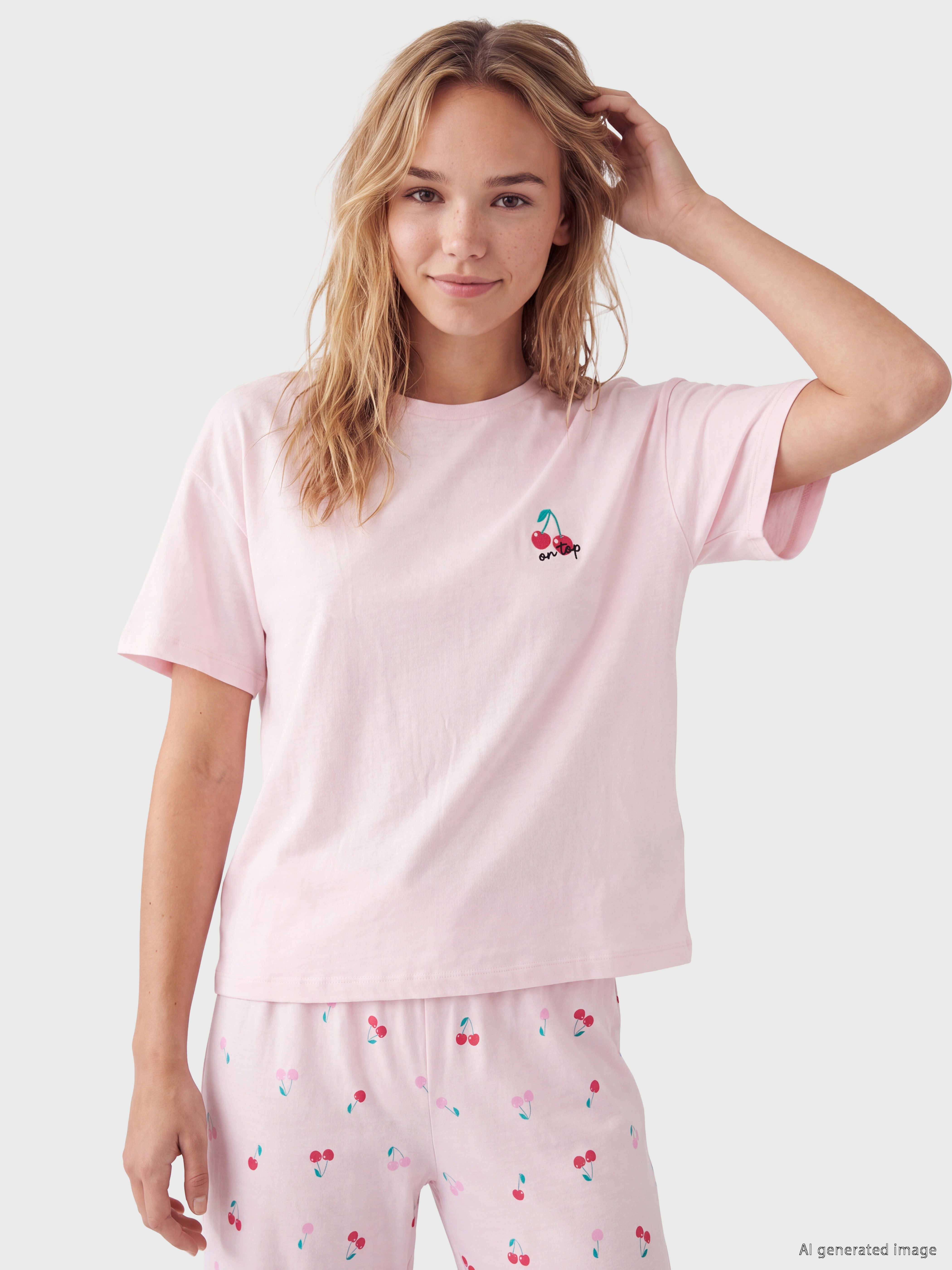LCW Young Kiraz Baskılı Kadın Pijama Takım görsel 2