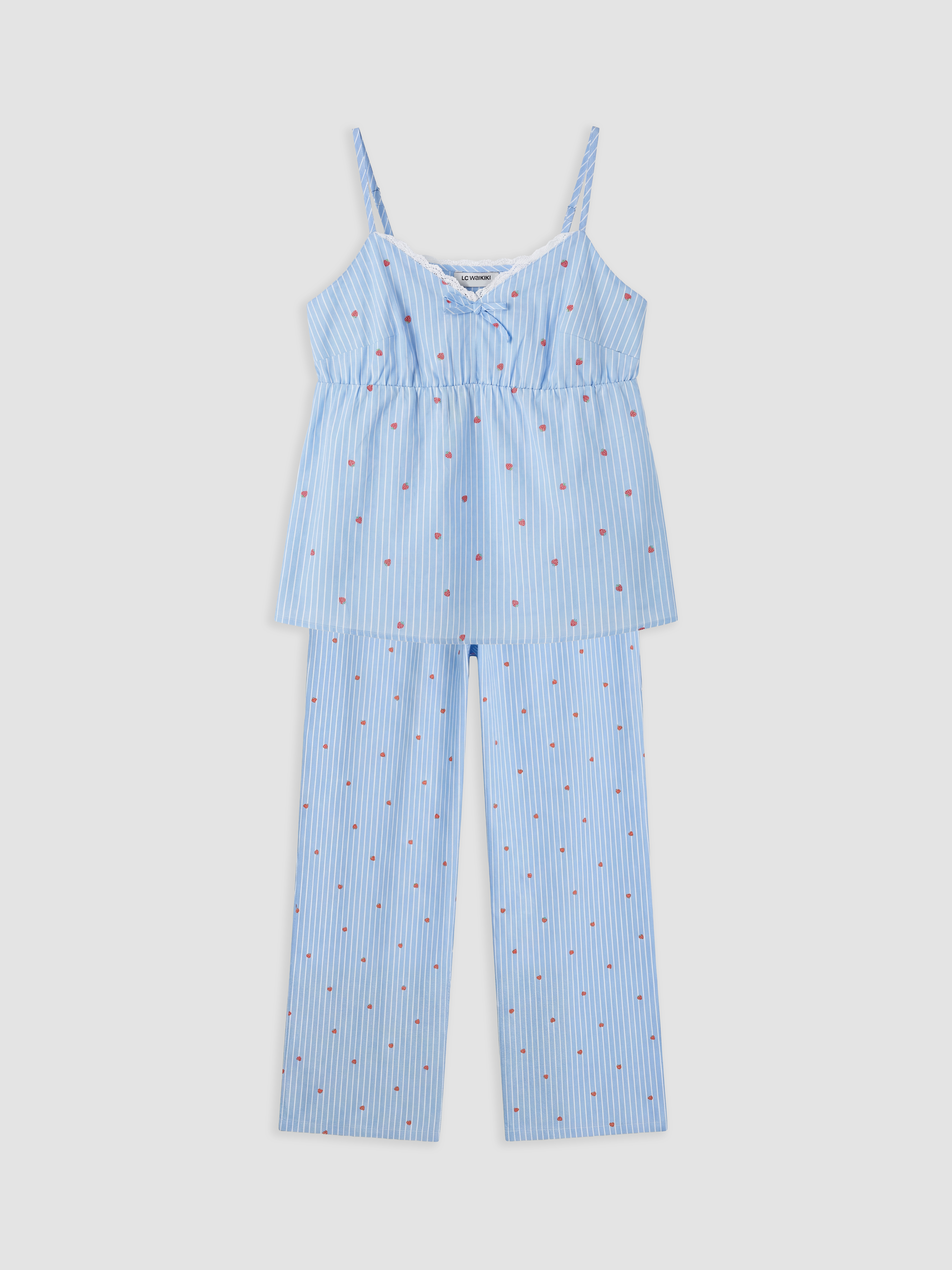 LCW DREAM İp Askılı Çizgili Kalp Desenli Kadın Pijama Takımı görsel 5