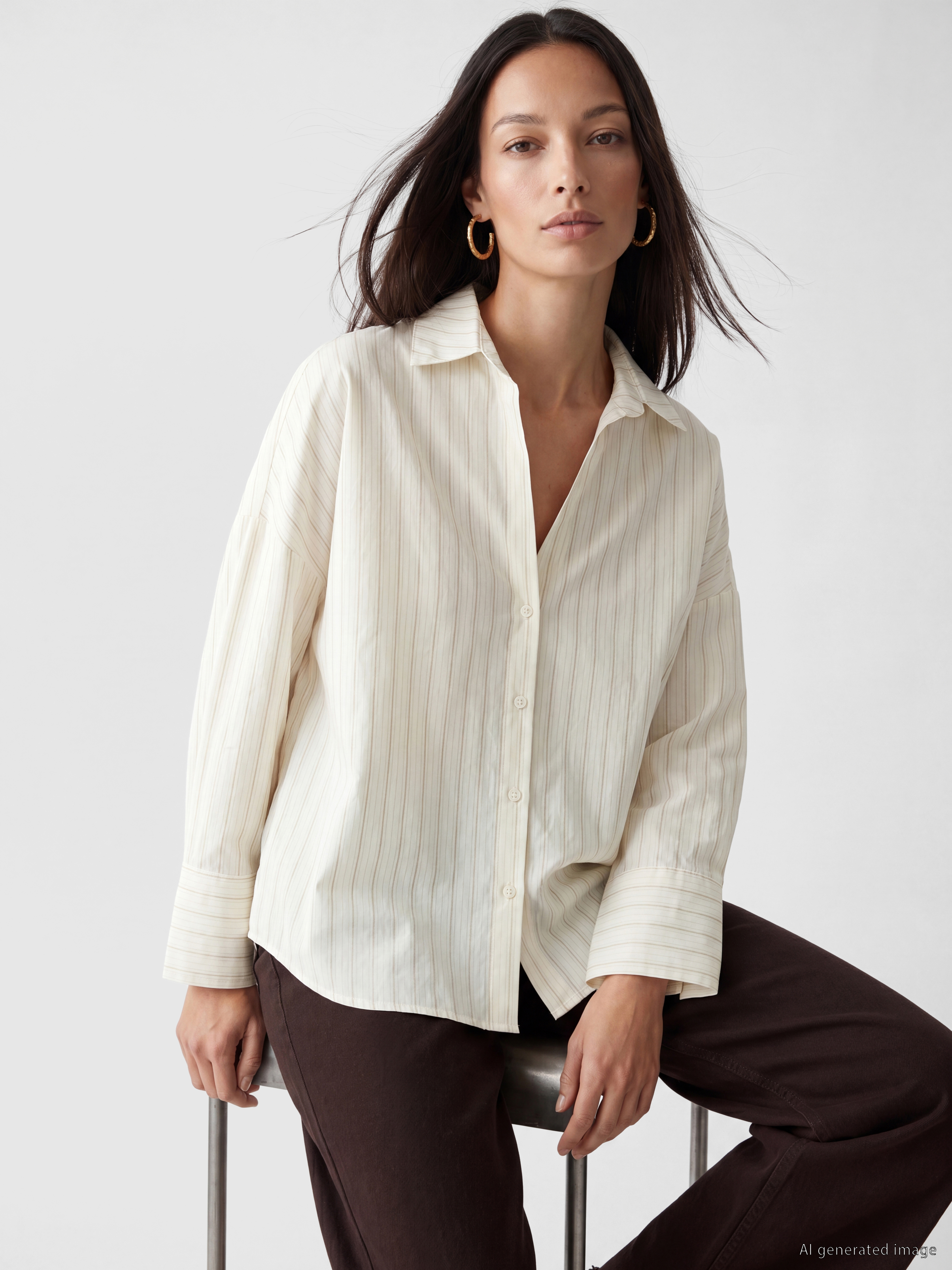 LCW EVERYDAY Çizgili Oversize Kadın Gömlek