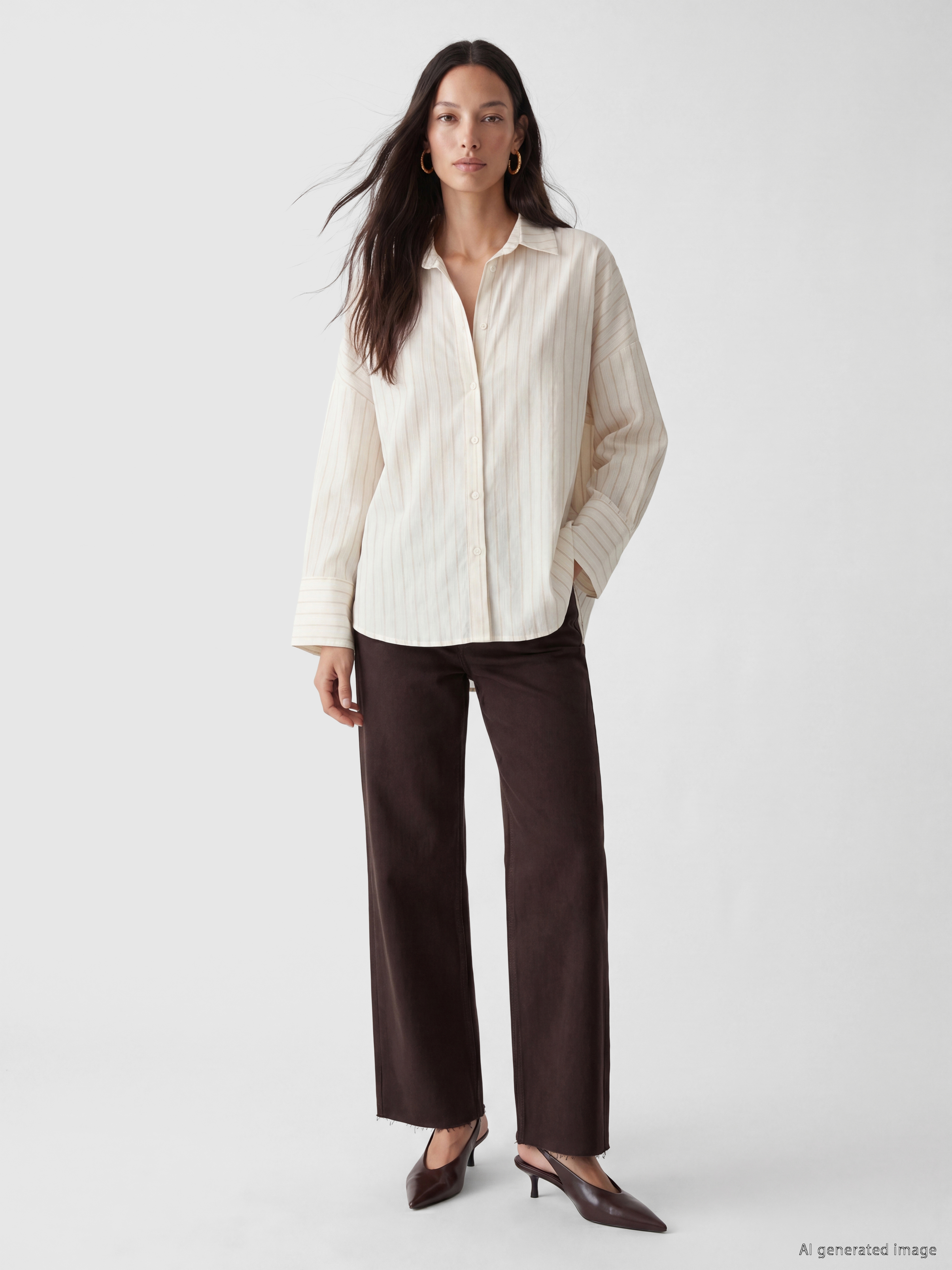 LCW EVERYDAY Çizgili Oversize Kadın Gömlek görsel 2