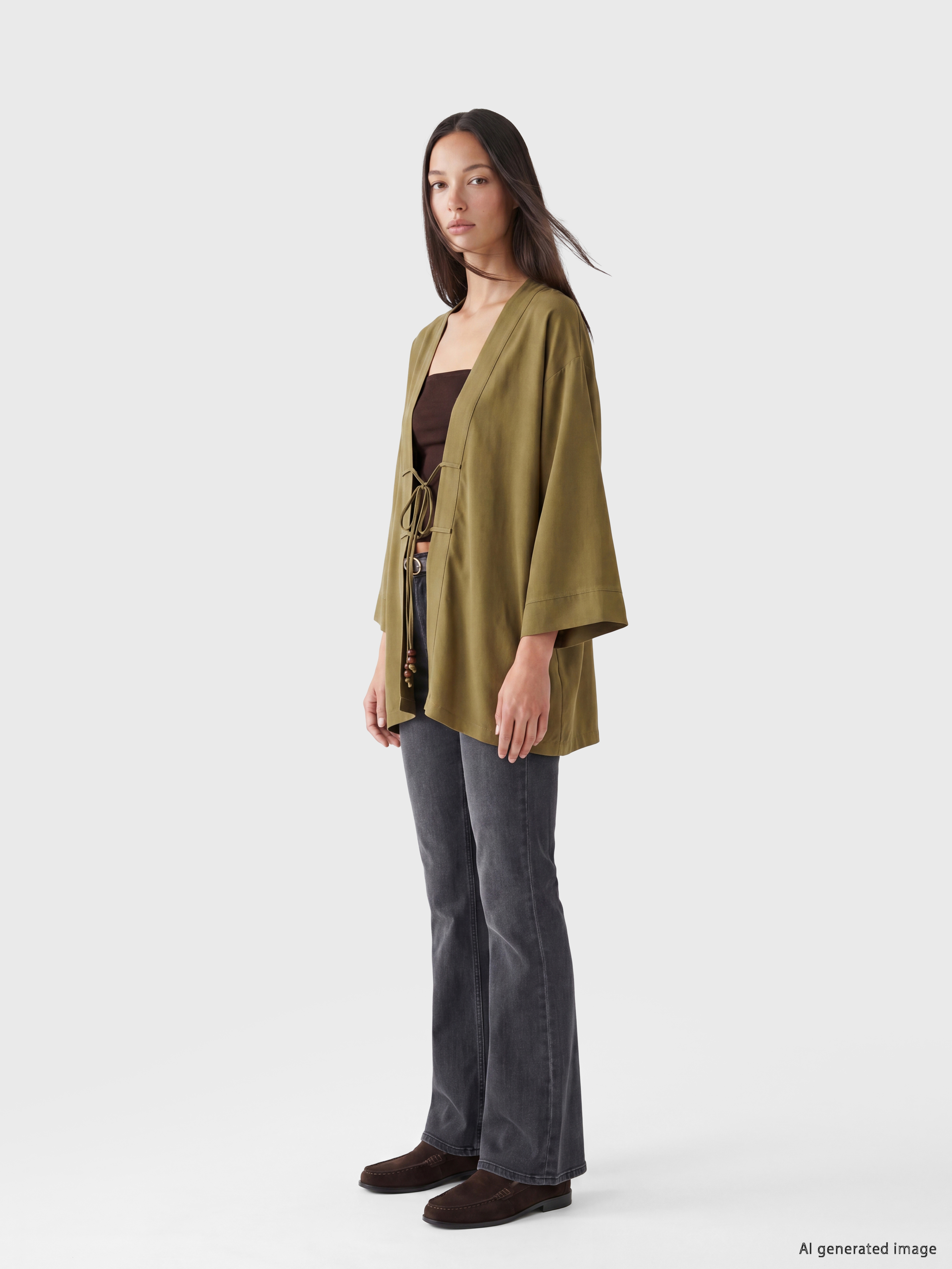 LCW EVERYDAY Oversize Keten Karışımlı Kadın Kimono görsel 2