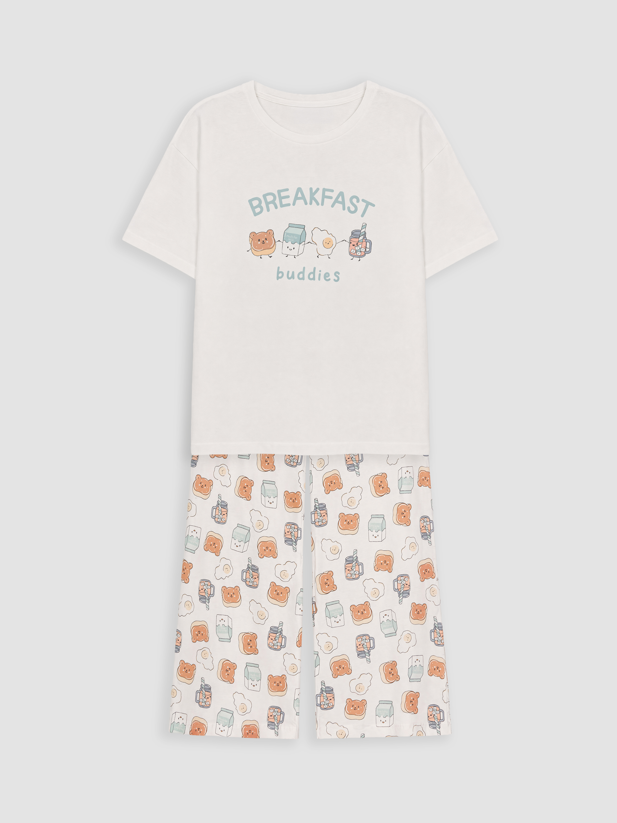LCW Young Bisiklet Yaka Baskılı Kadın Kaprili Pijama Takımı görsel 5