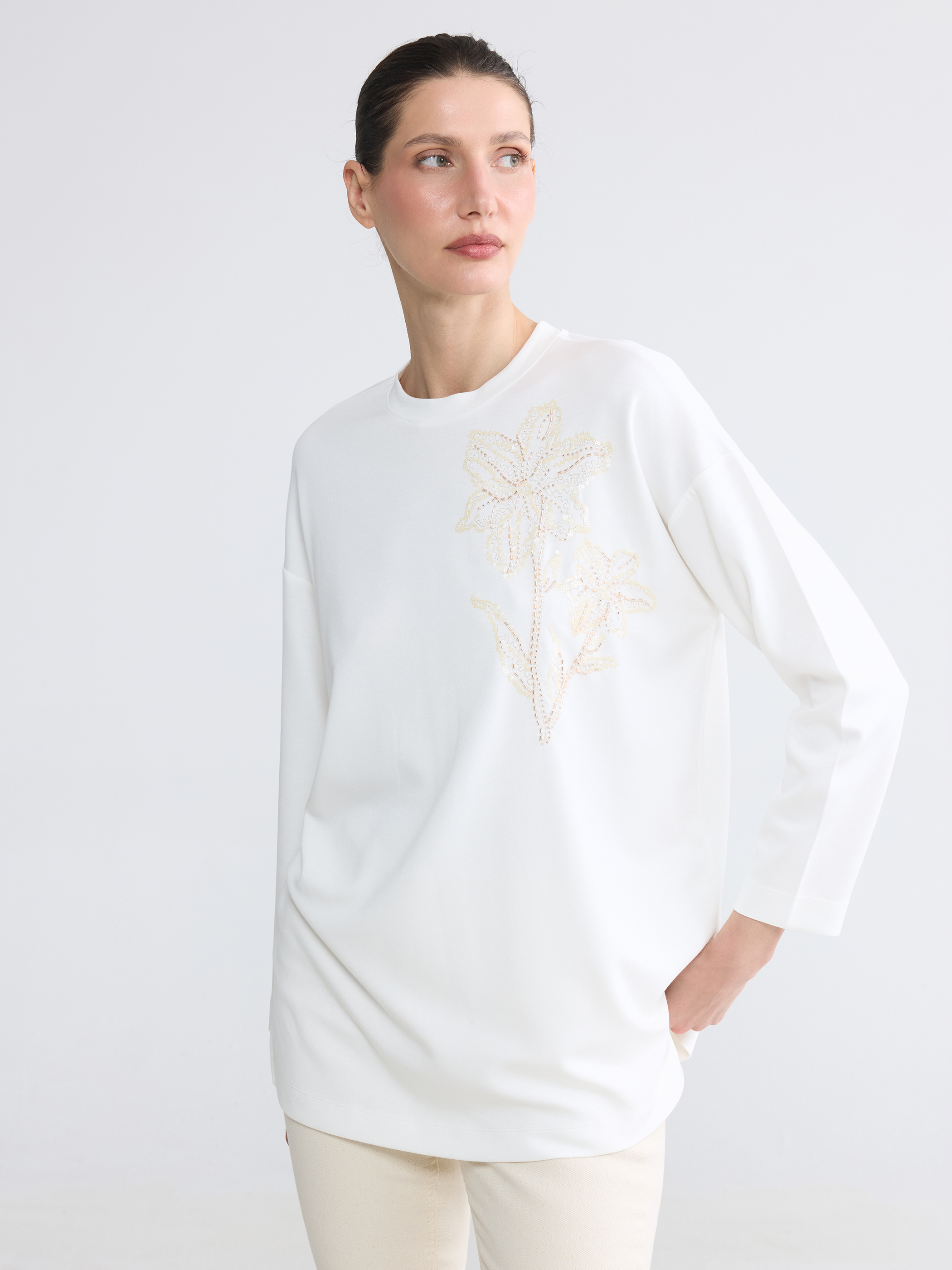LCWAIKIKI Classic Payetli Oversize Soft Touch Kadın Tunik