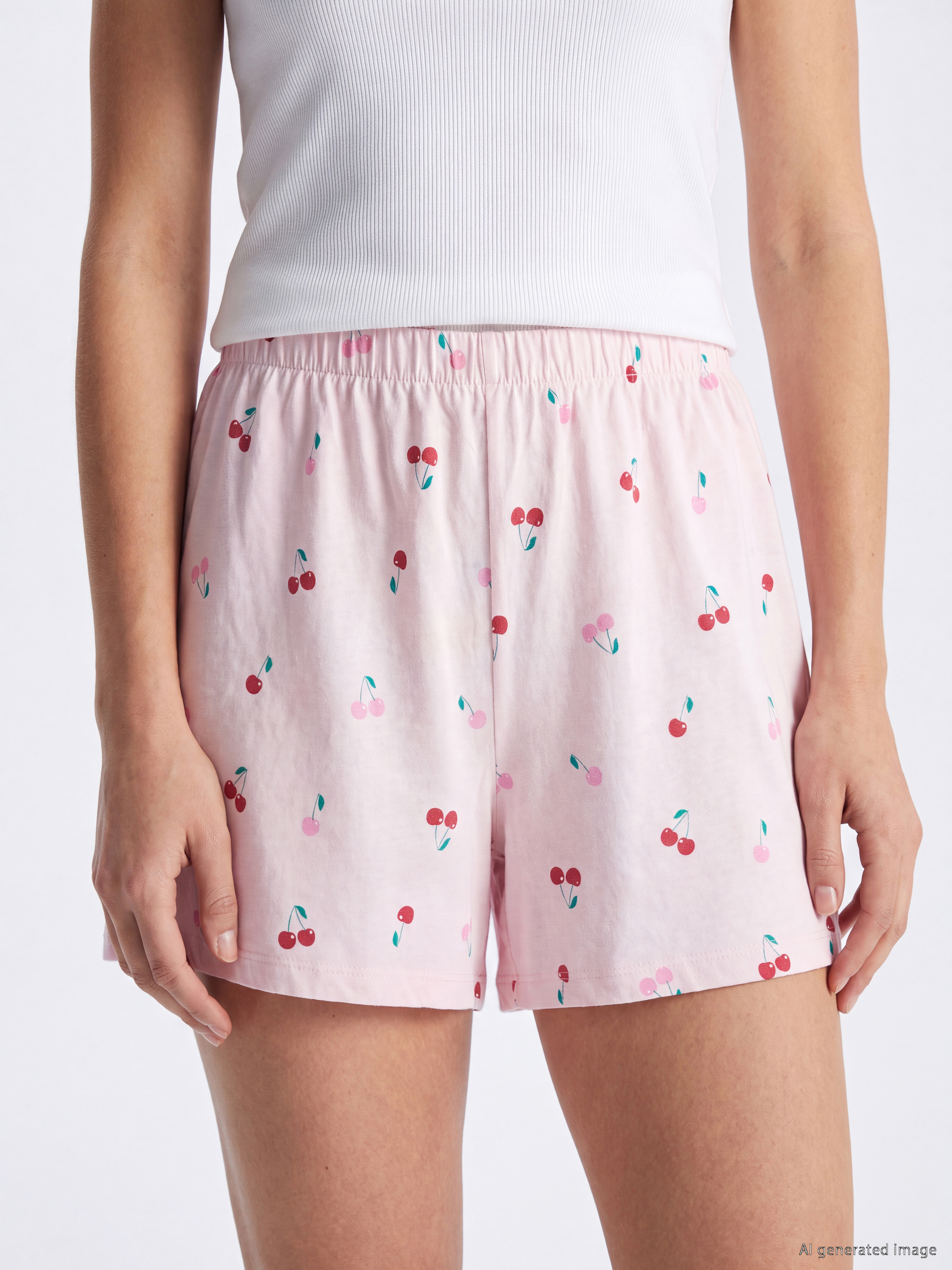 LCW Young Kiraz Baskılı Kadın Şort Pijama Altı 2'li görsel 7