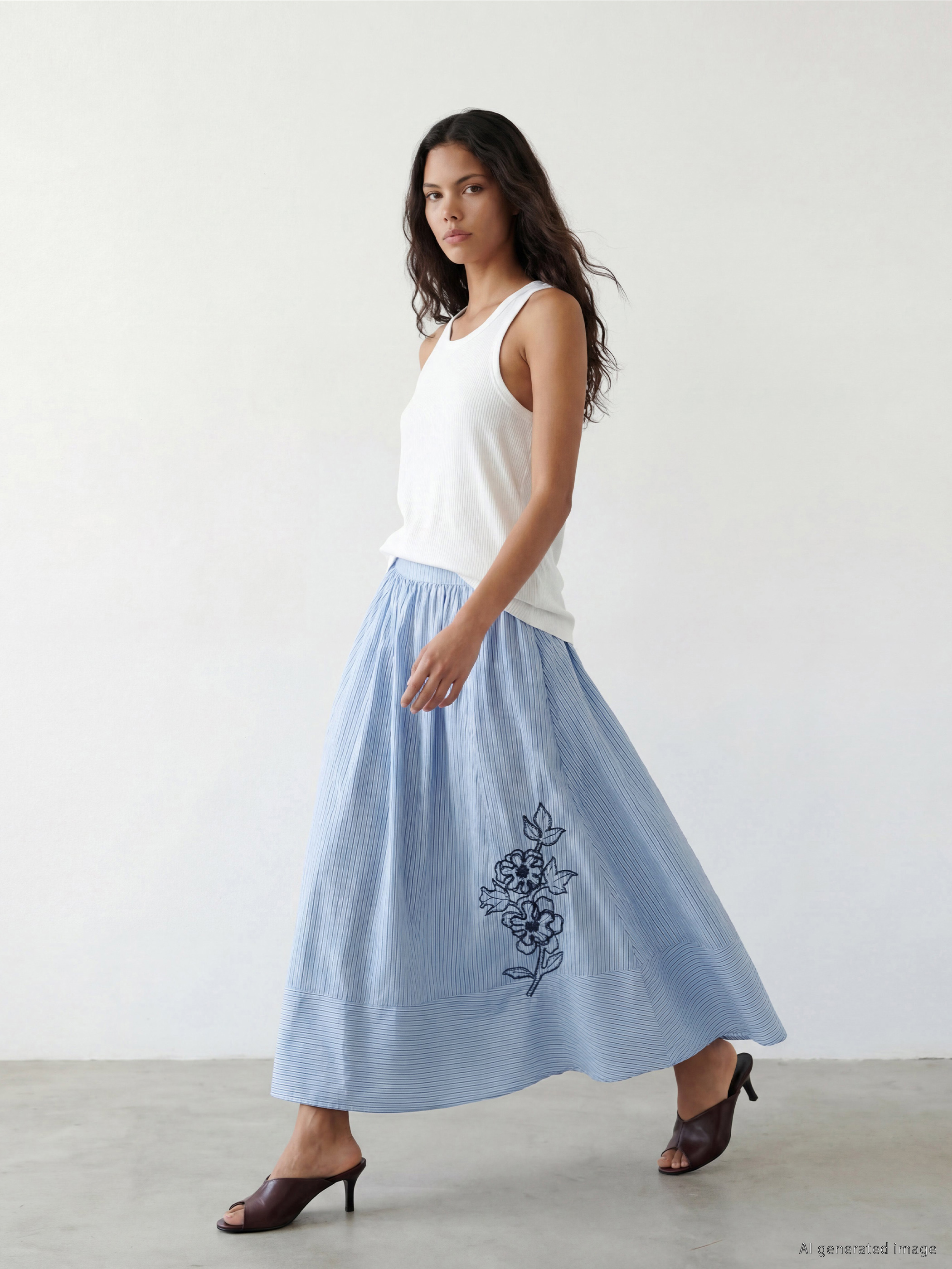 LCW Modest Beli Lastikli Çiçekli Kloş Etek