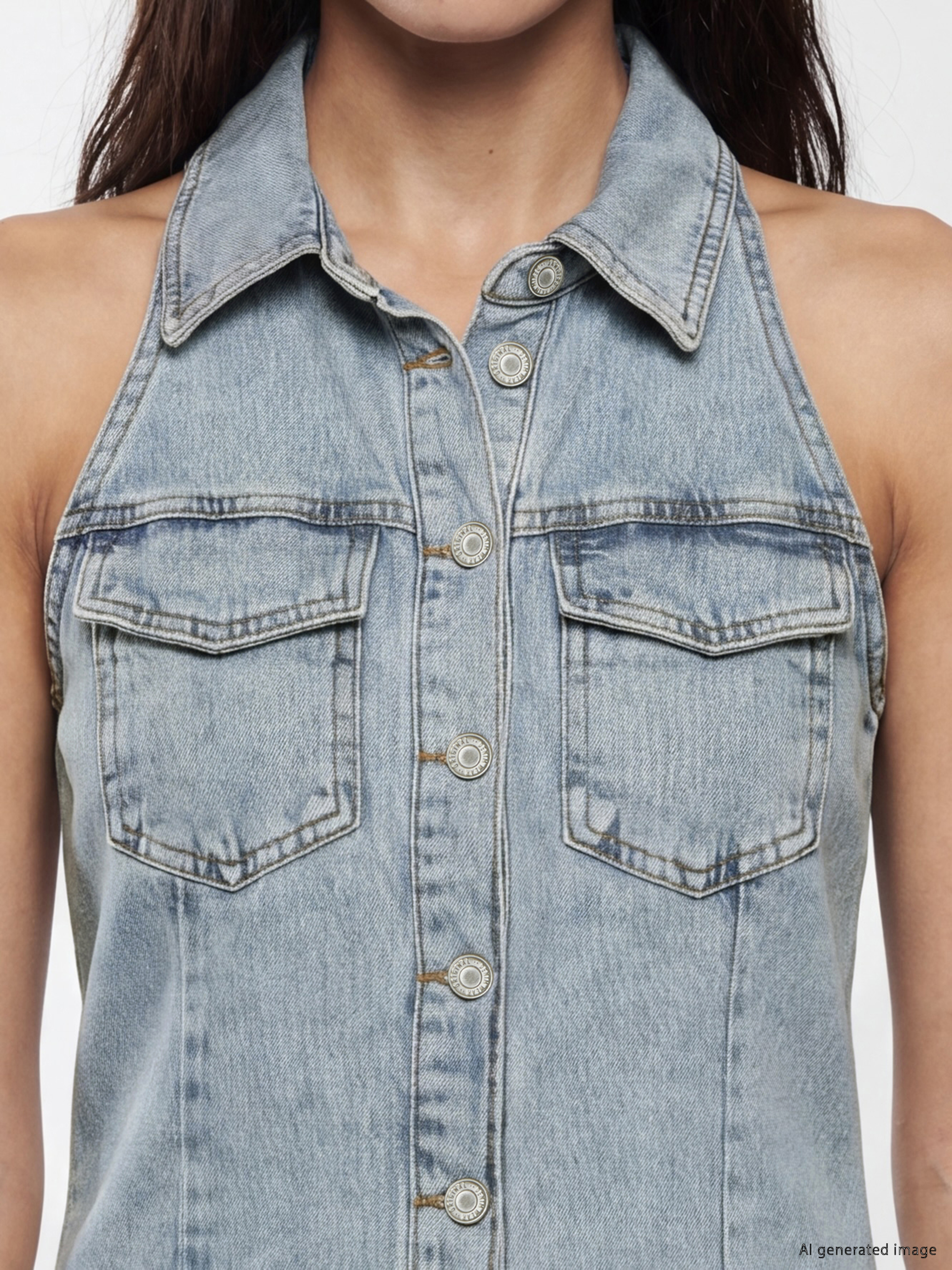 LCW Vision Gömlek Yaka Mini Jean Elbise görsel 2