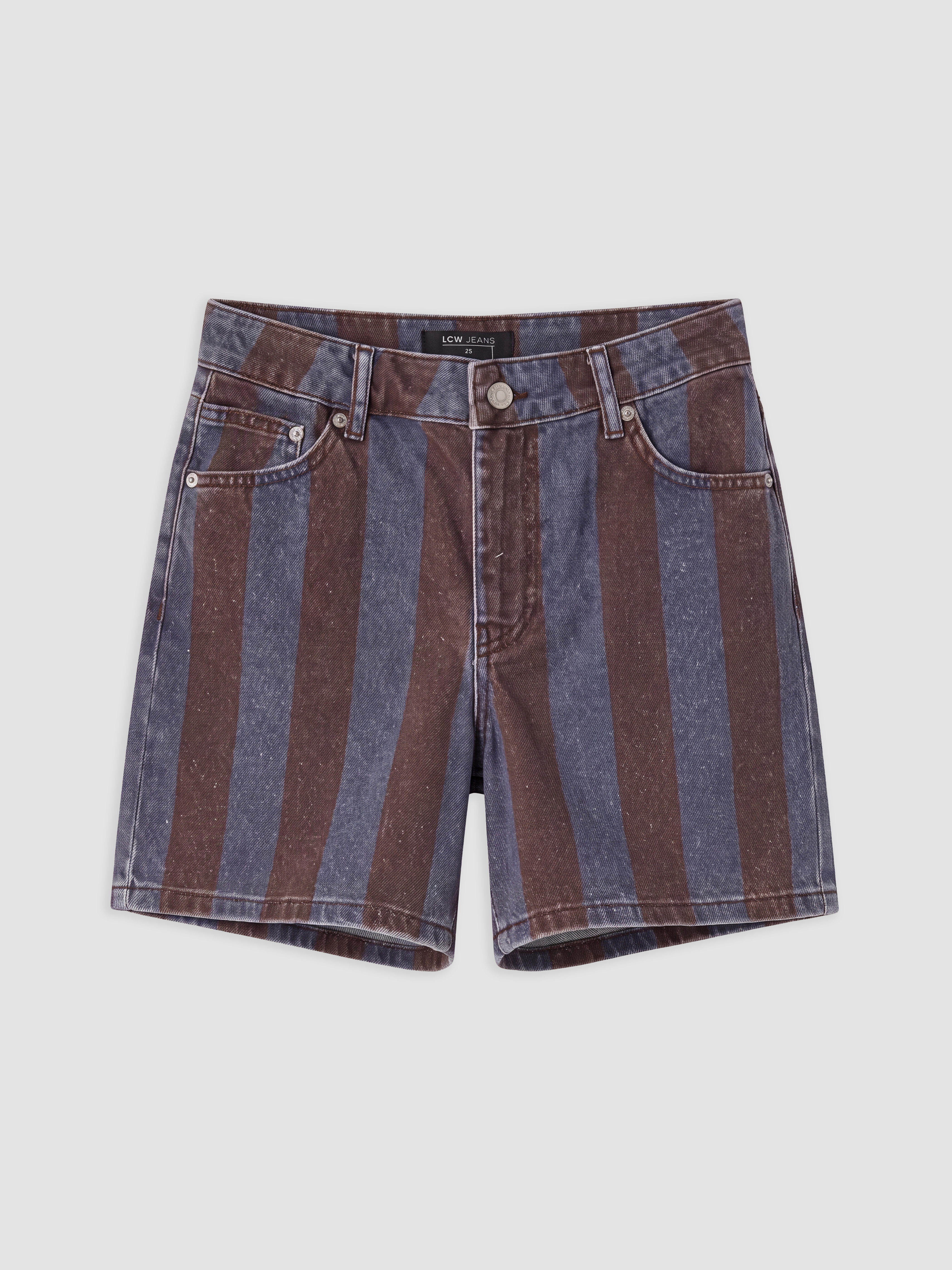 LCW Jeans Yüksek Bel Çizgili Kadın Jean Şort